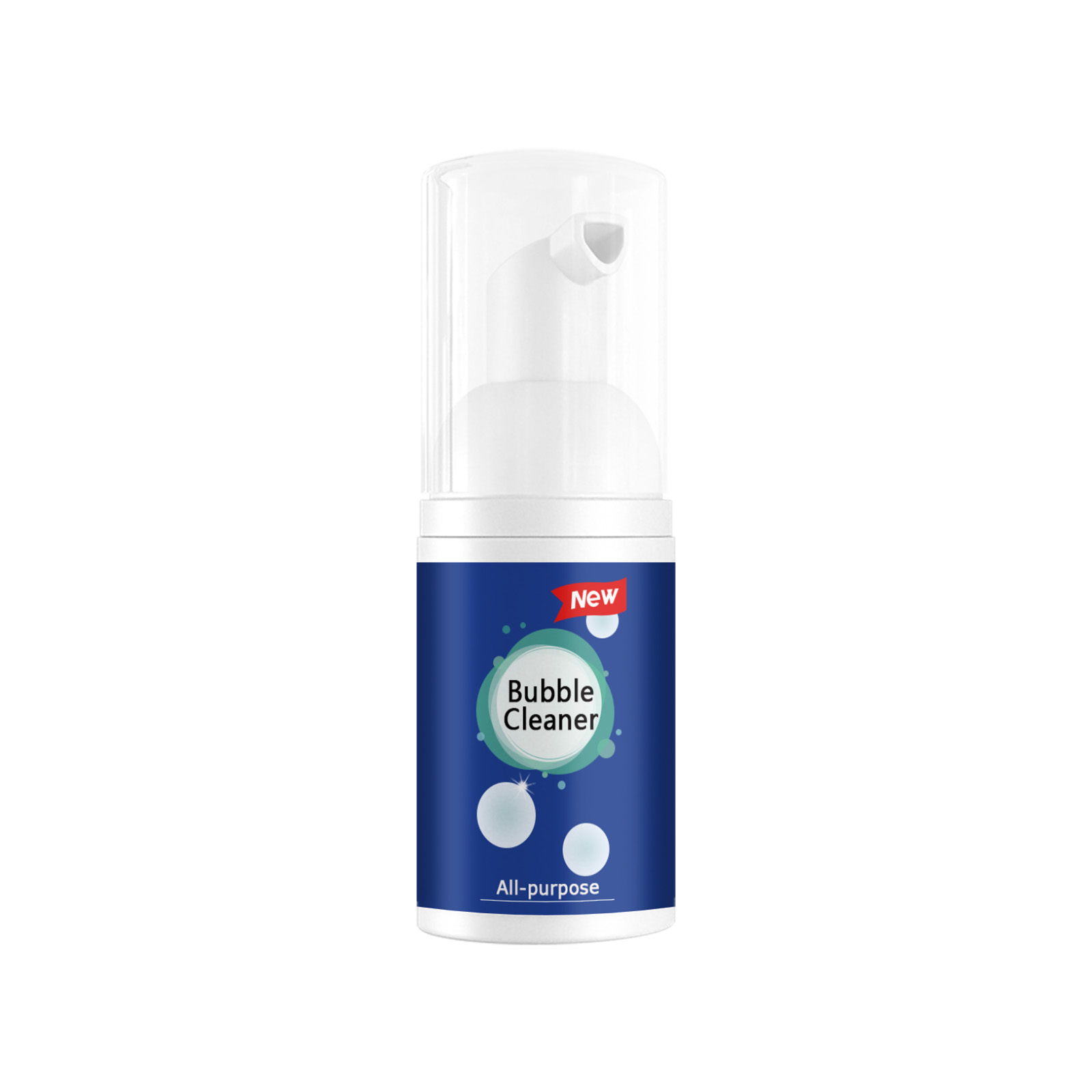 Compact blue bottle shown with protective translucent cap