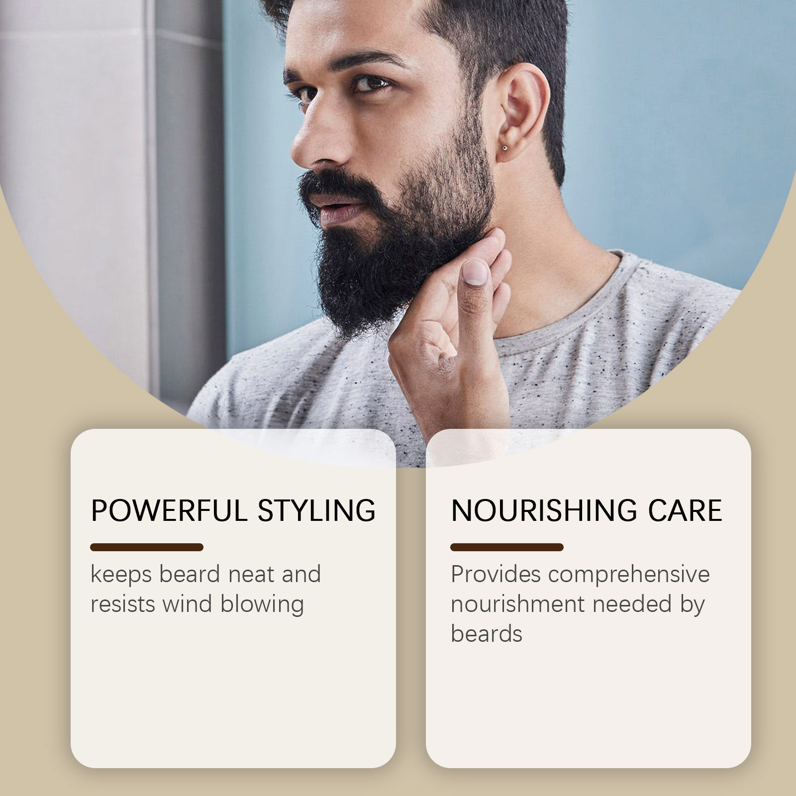 Styled beard with natural-looking gloss and definition