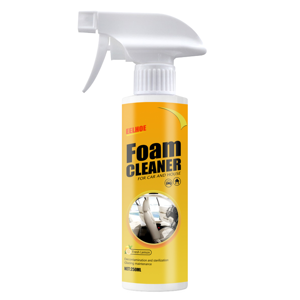 Close front view of lemon foam cleaner packaging