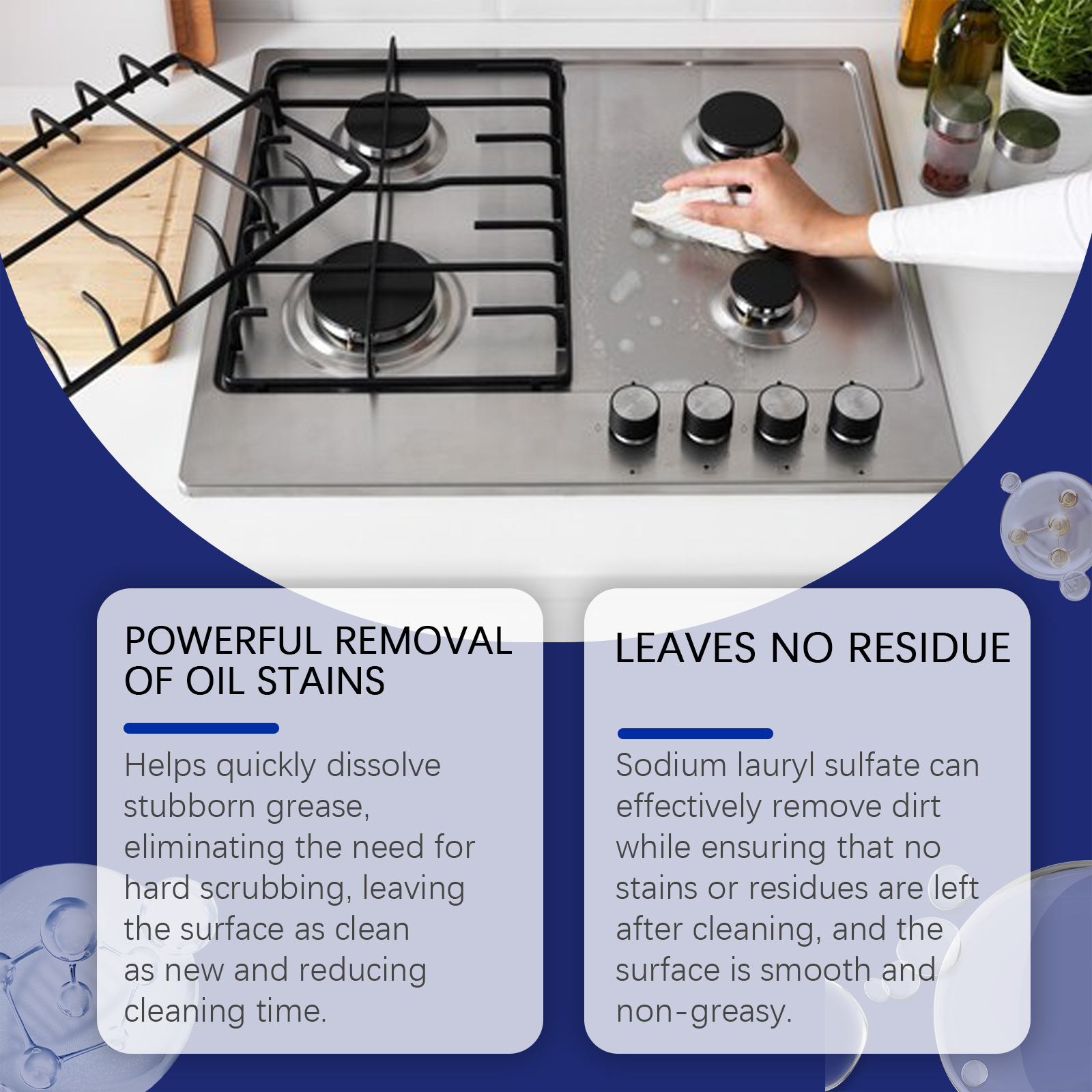 Hand wiping foam from stainless steel cooktop