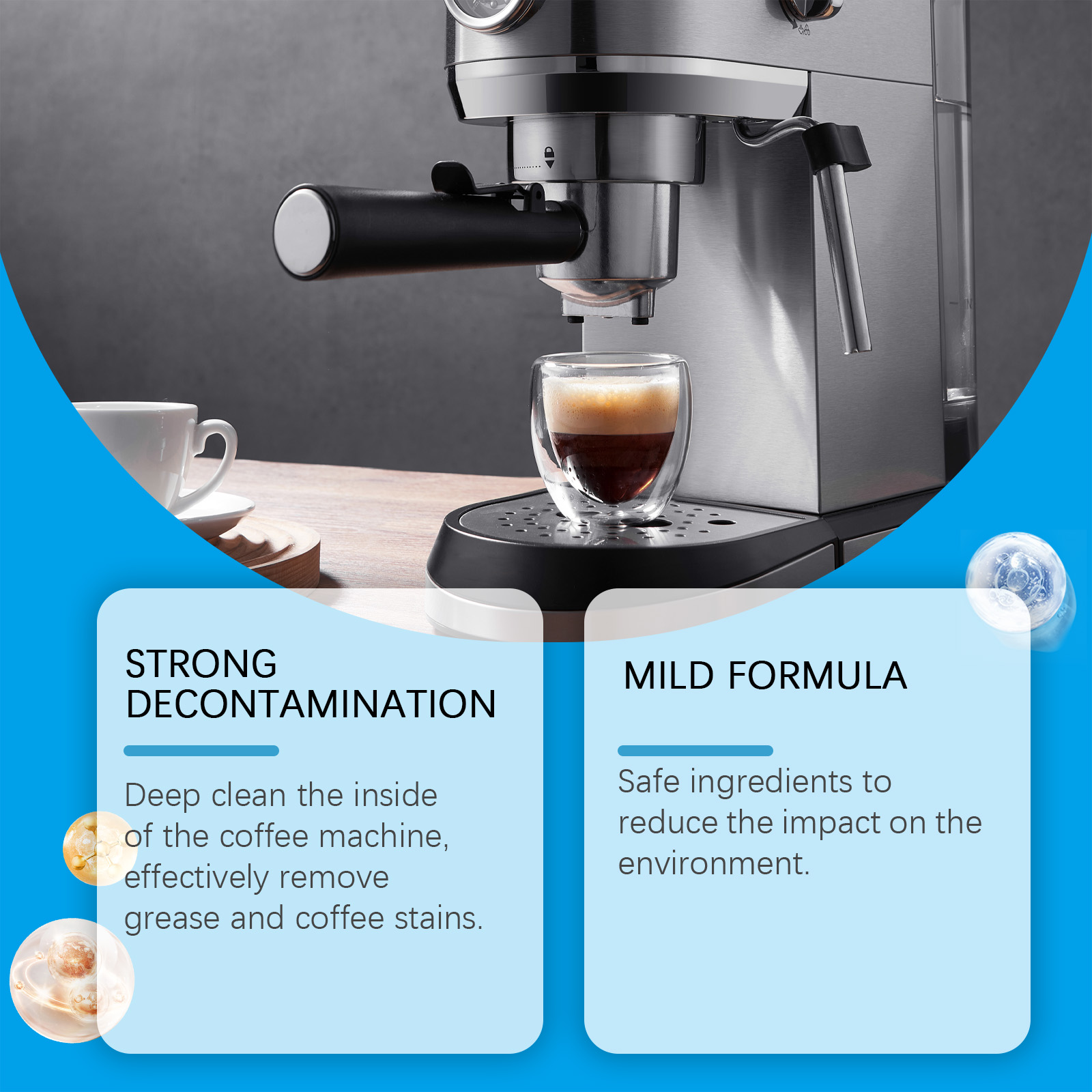 Espresso machine and deep cleaning formula message