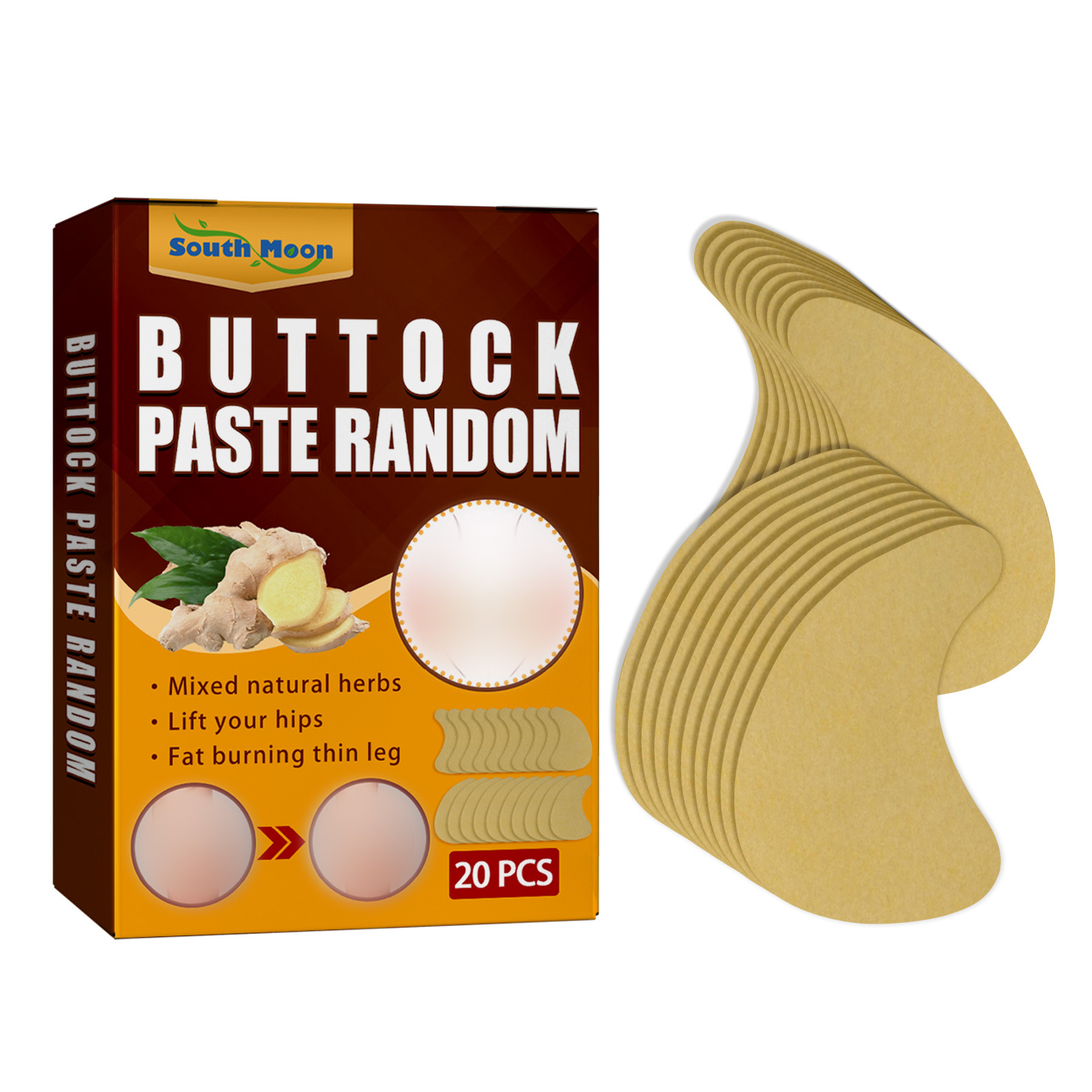 Curved gold patch shape beside South Moon box