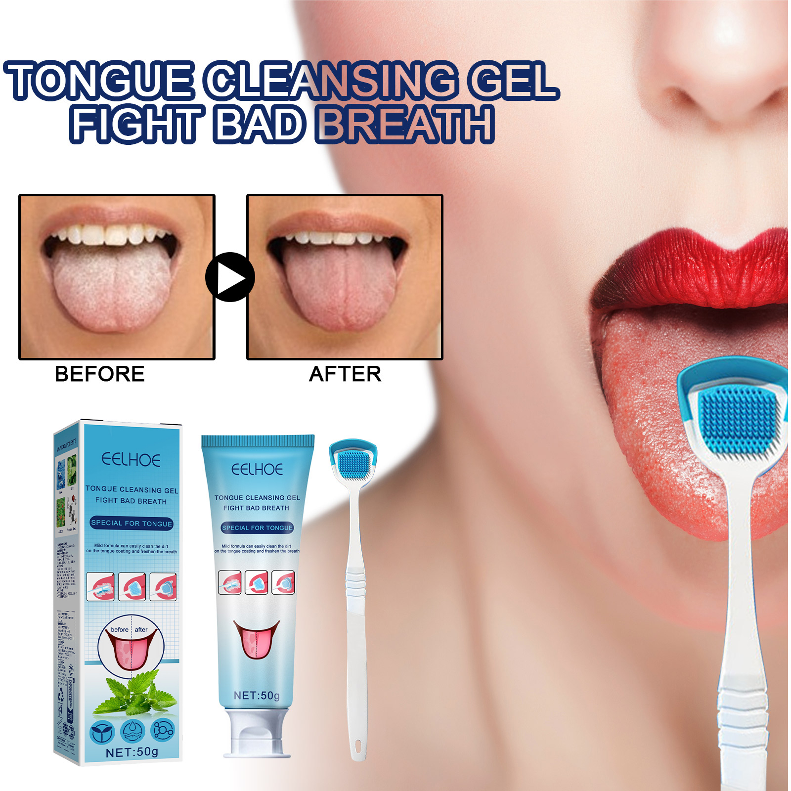 Tongue cleansing gel and brush for tongue coating