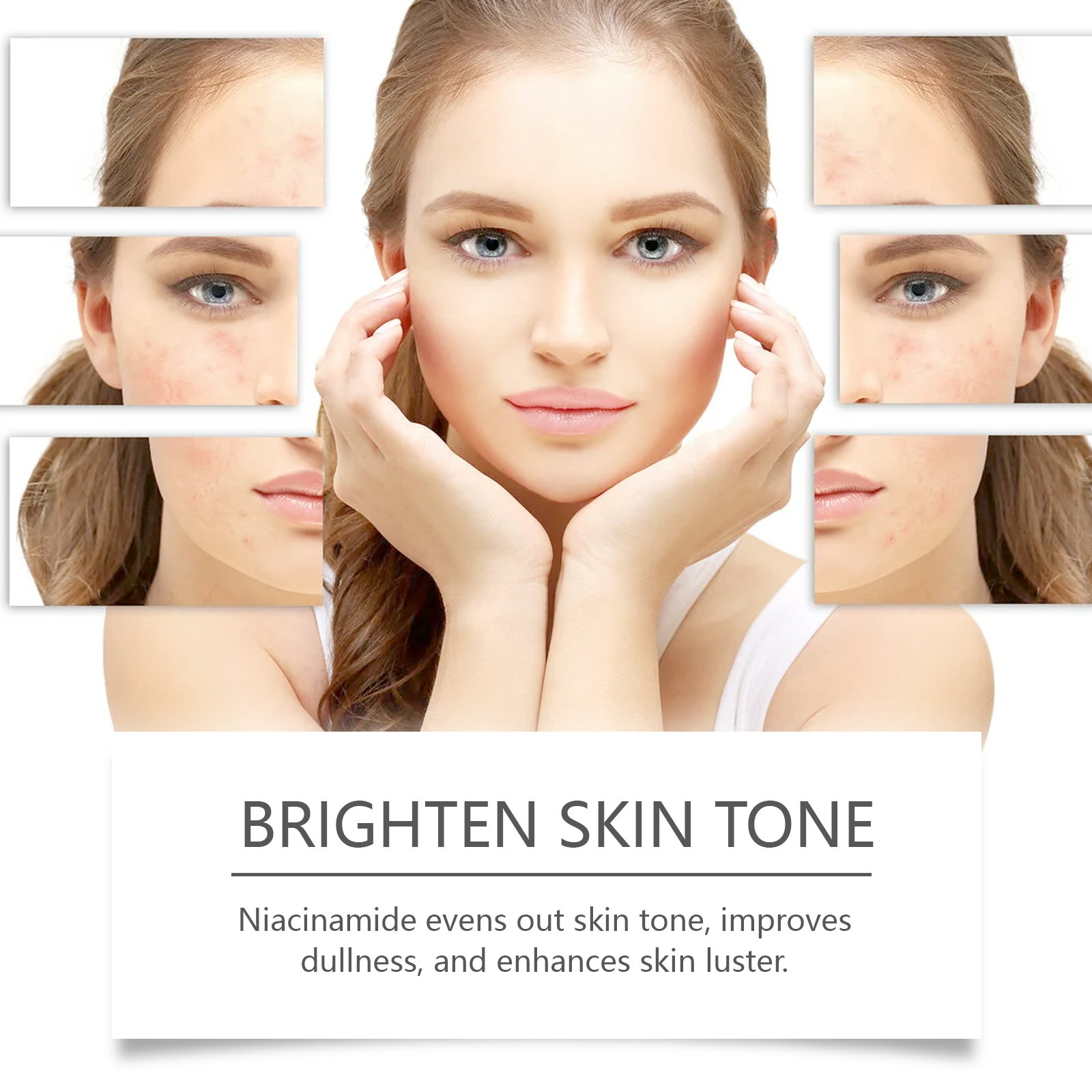 Close detail of clear facial essence bottle