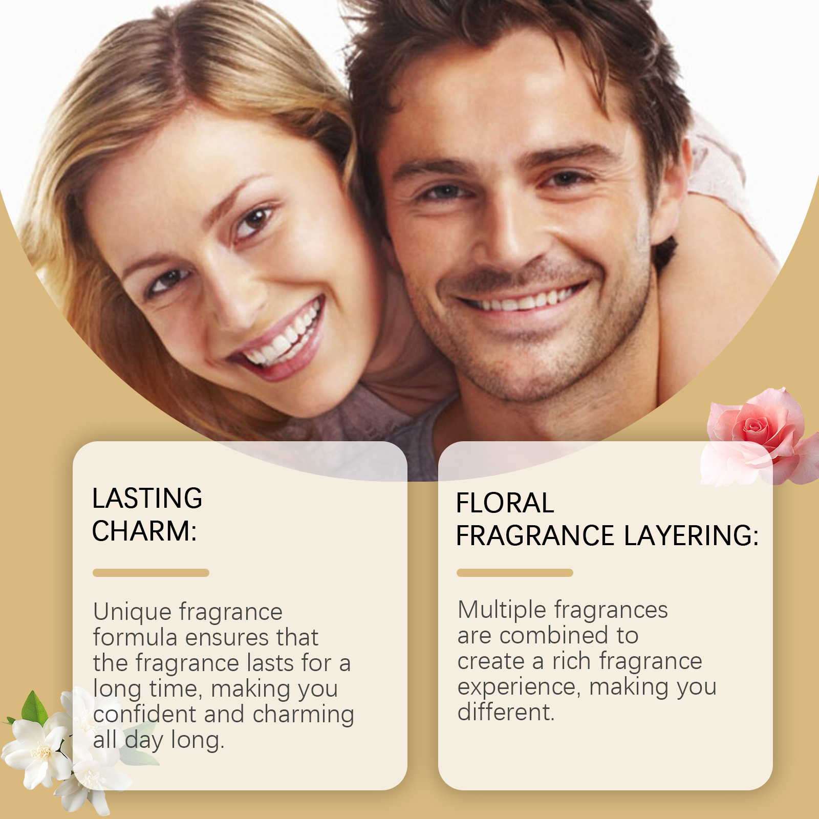 Couple with floral fragrance layering and charm details