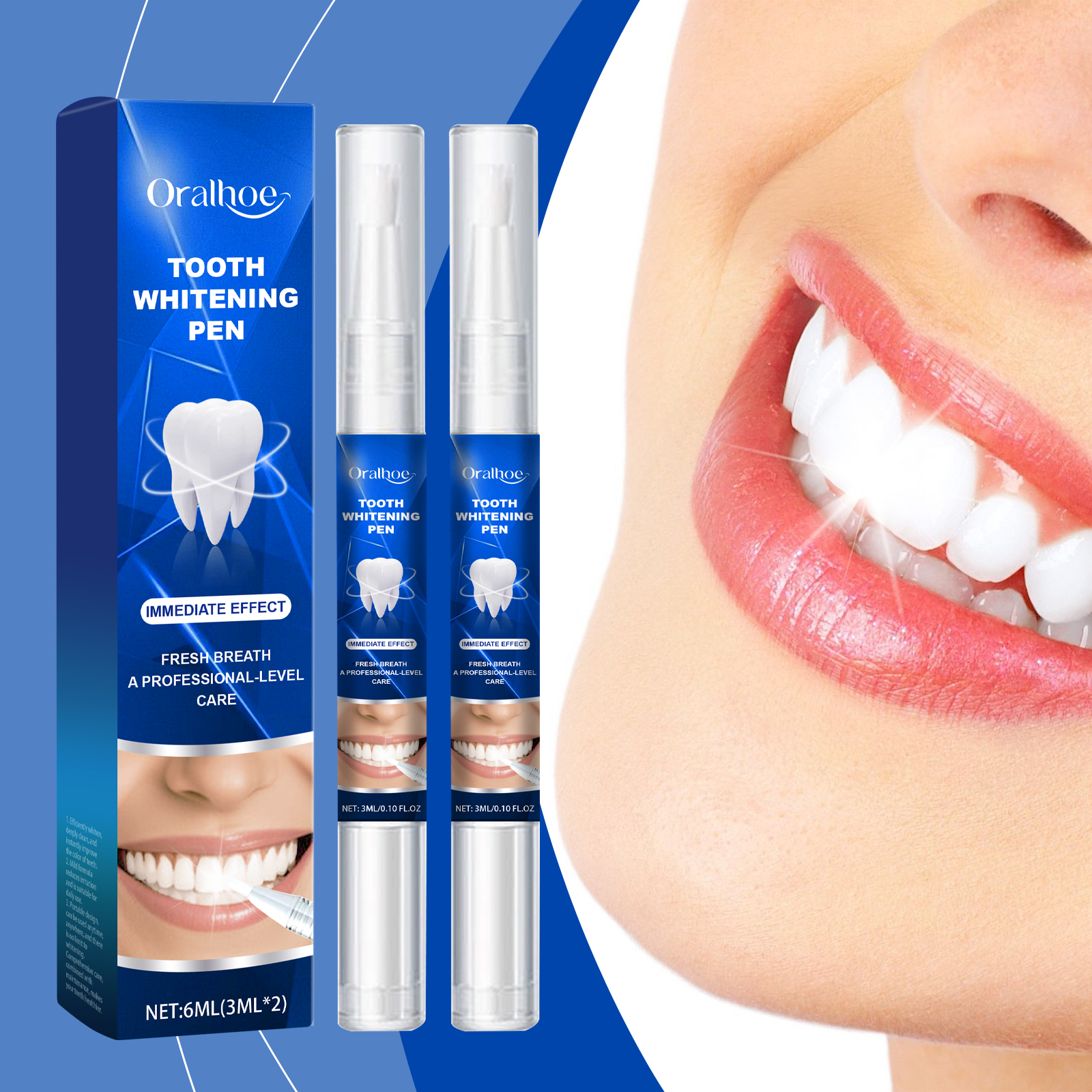 Whitening pen set shown beside bright natural smile