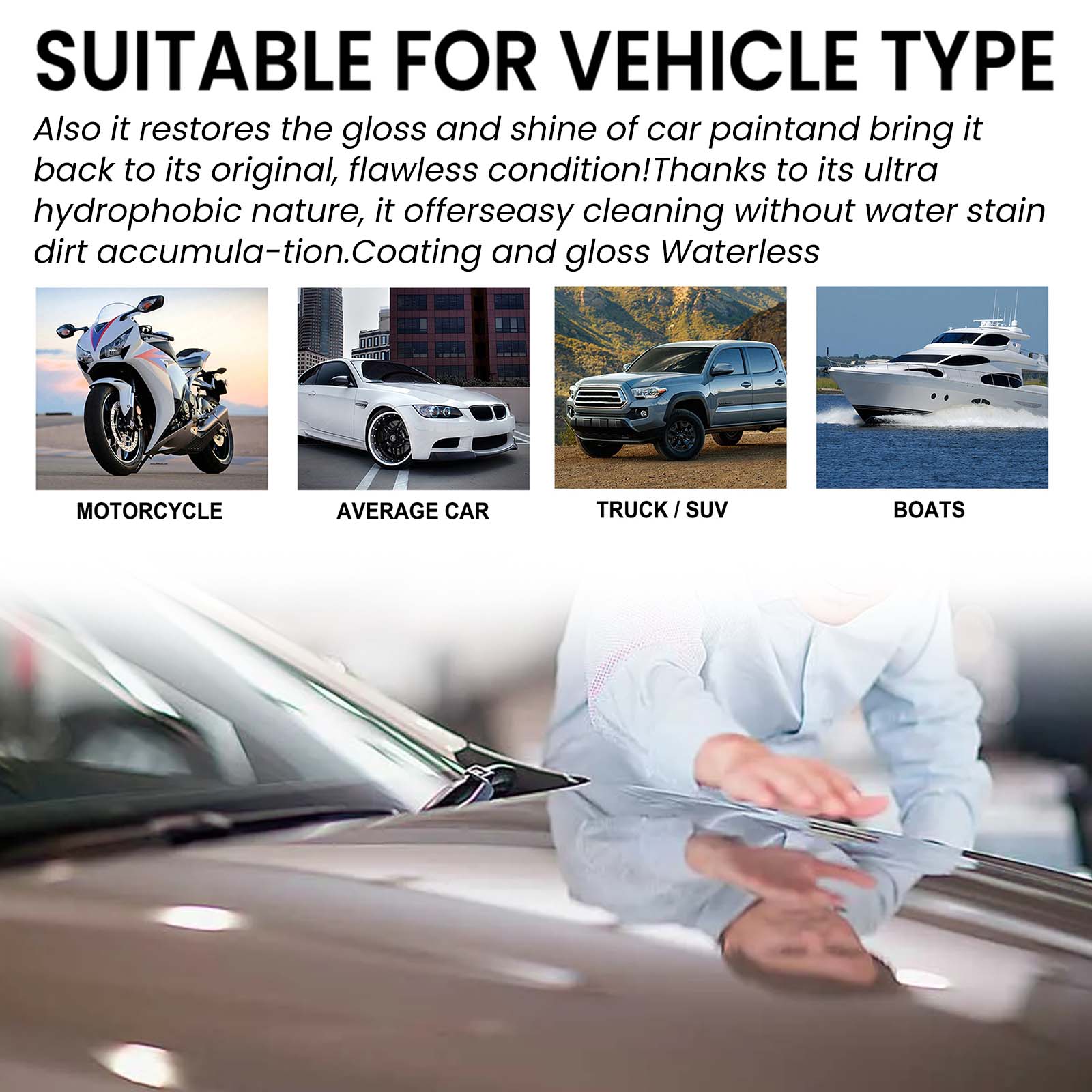 Car and motorcycle surfaces shown with water resistance