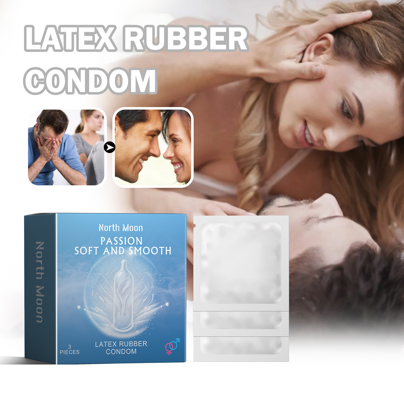 Couple with portable three piece condom pack