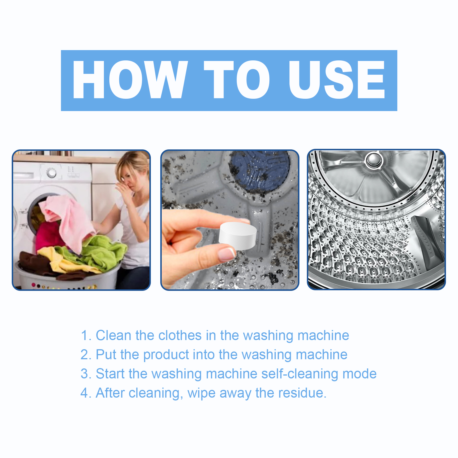 Washing machine cleaning tablets for different washer designs