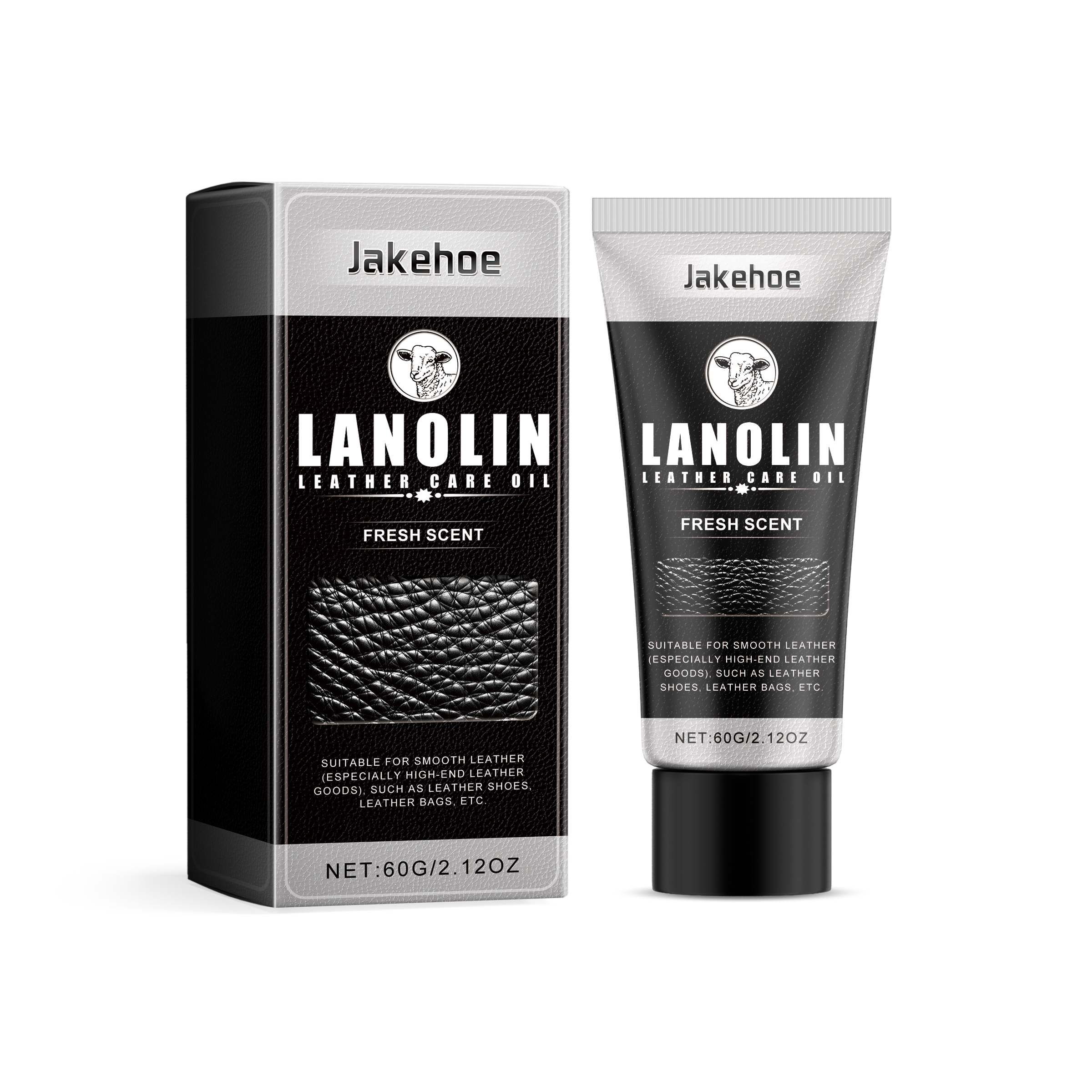 Black and silver squeeze tube leather care oil