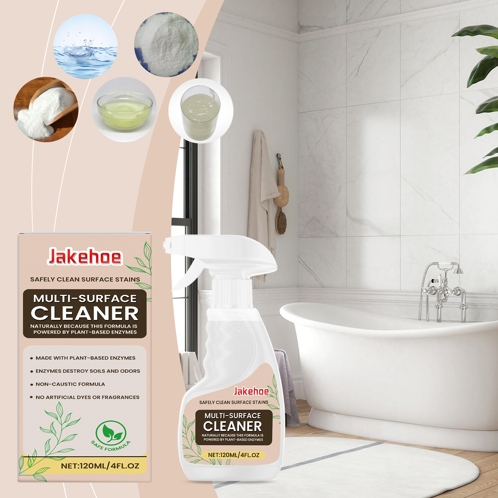 Multi-surface cleaner displayed in a bright bathroom
