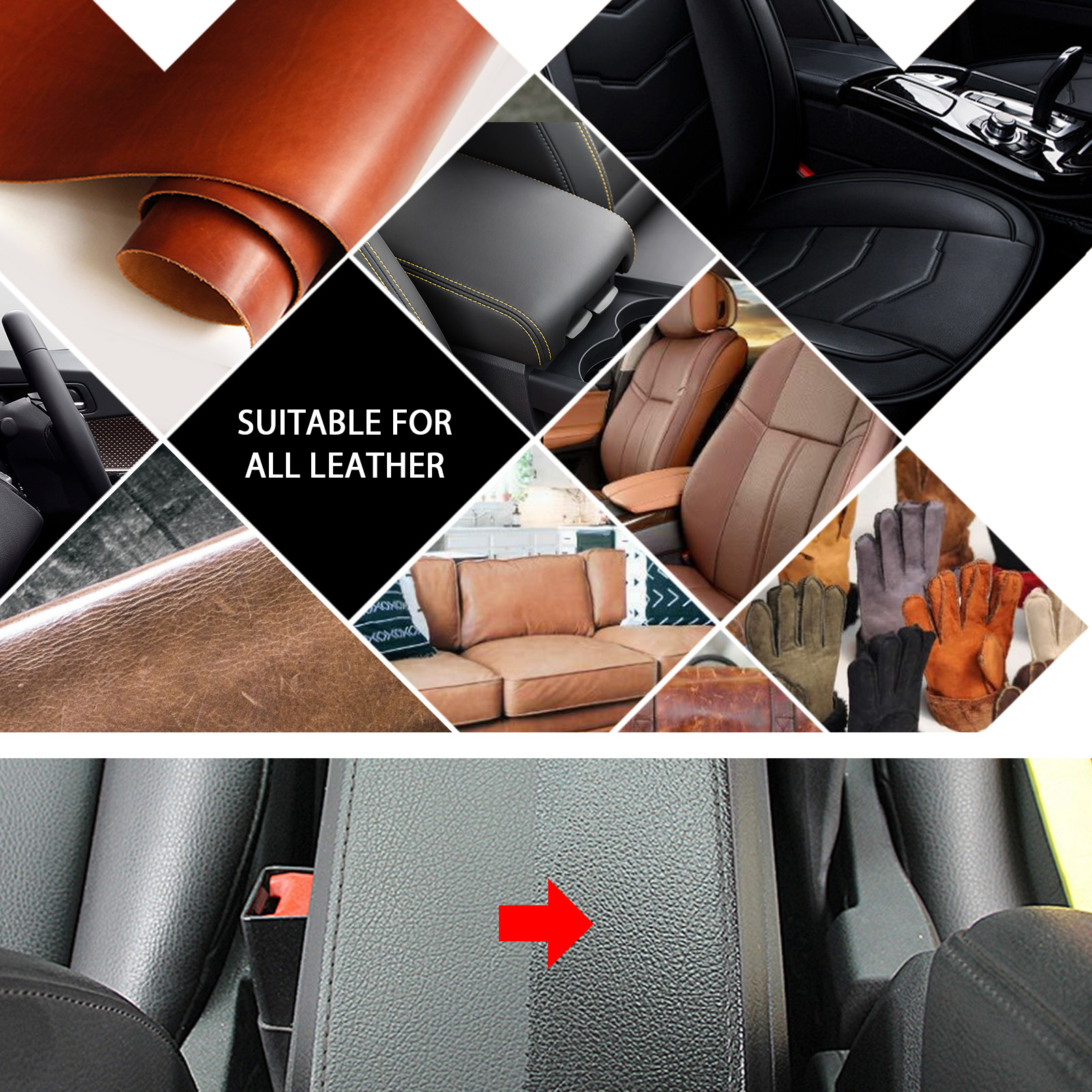 Leather upholstery materials shown for cleaner compatibility