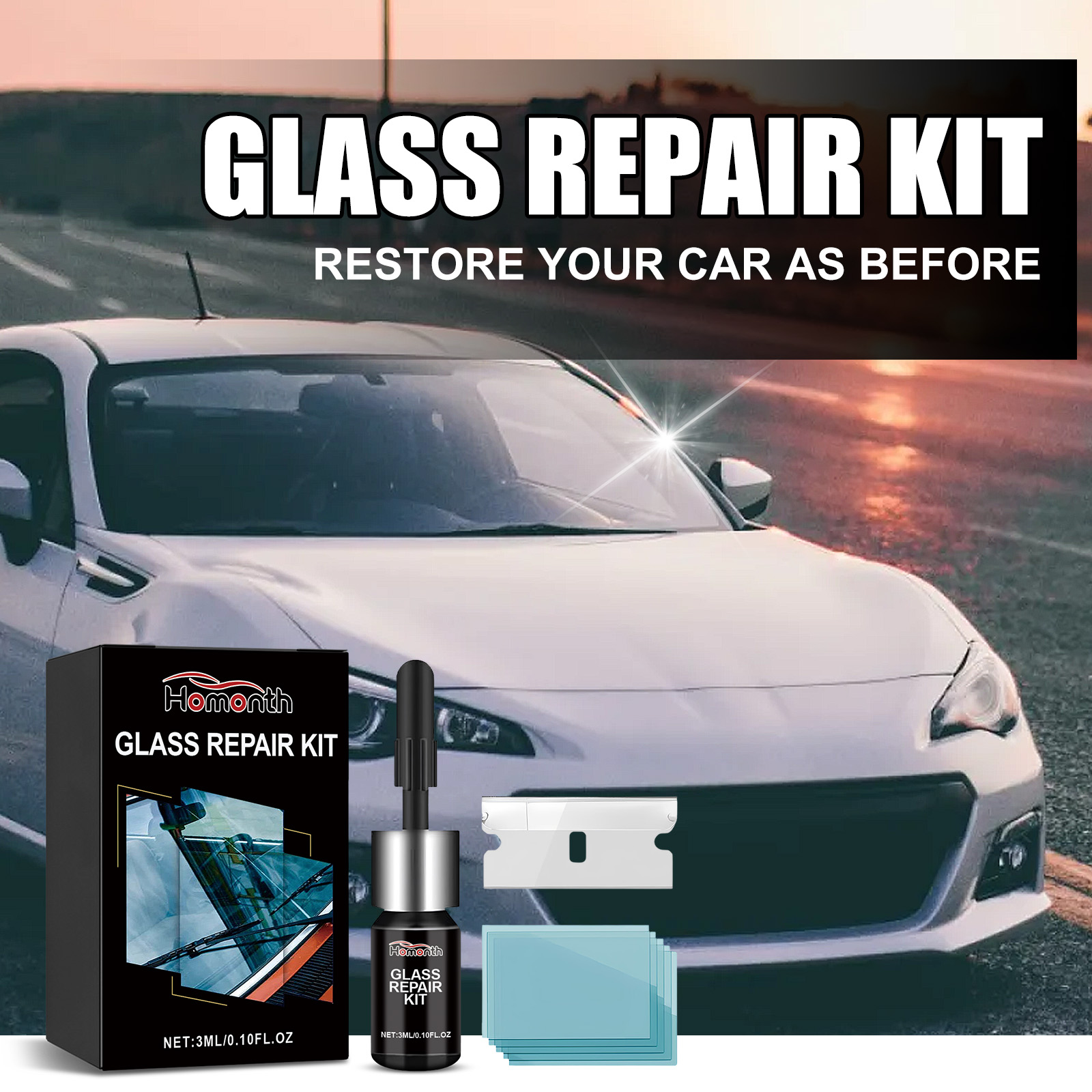 Black dropper bottle with metallic collar for glass repair