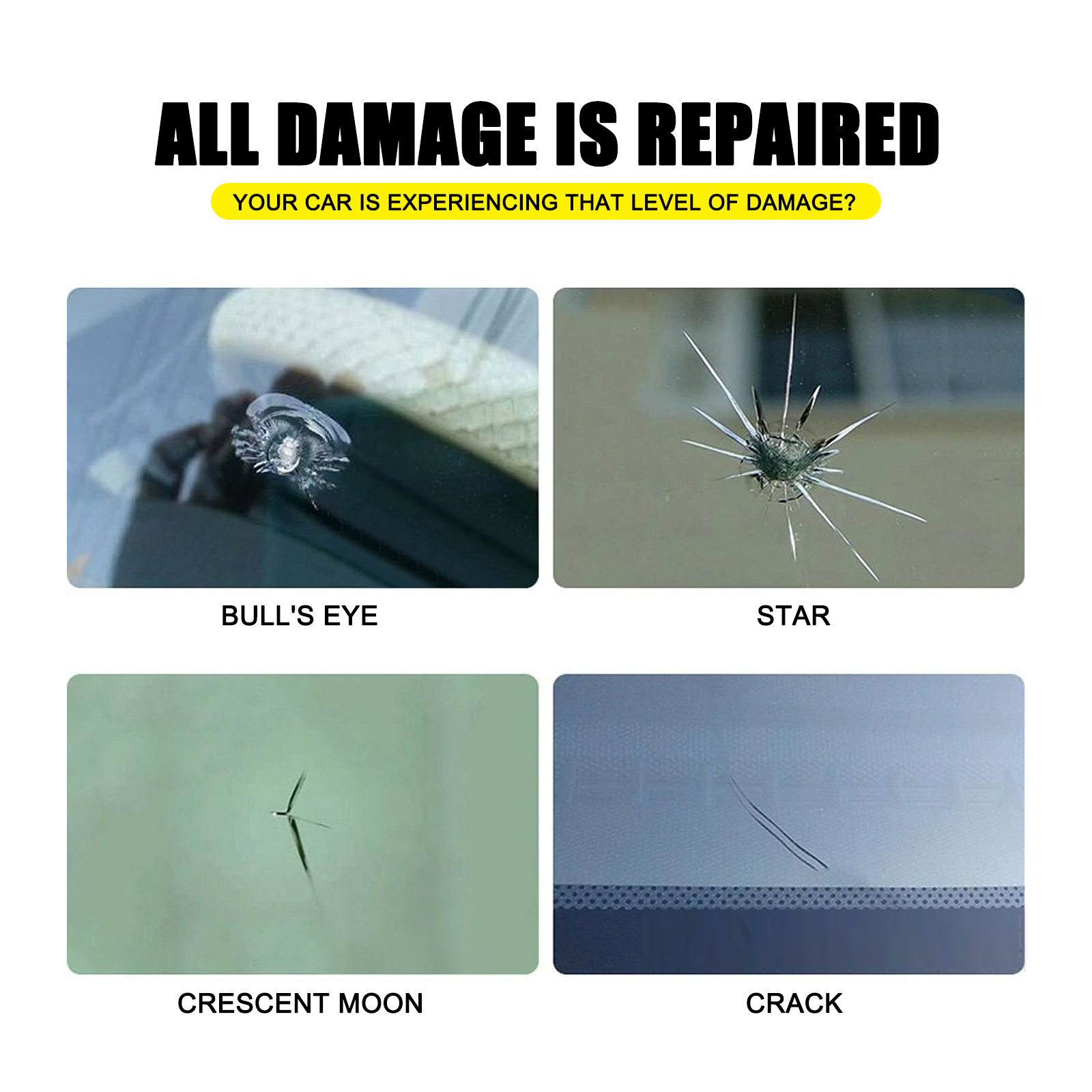 Illustrated windshield damage types for glass repair selection