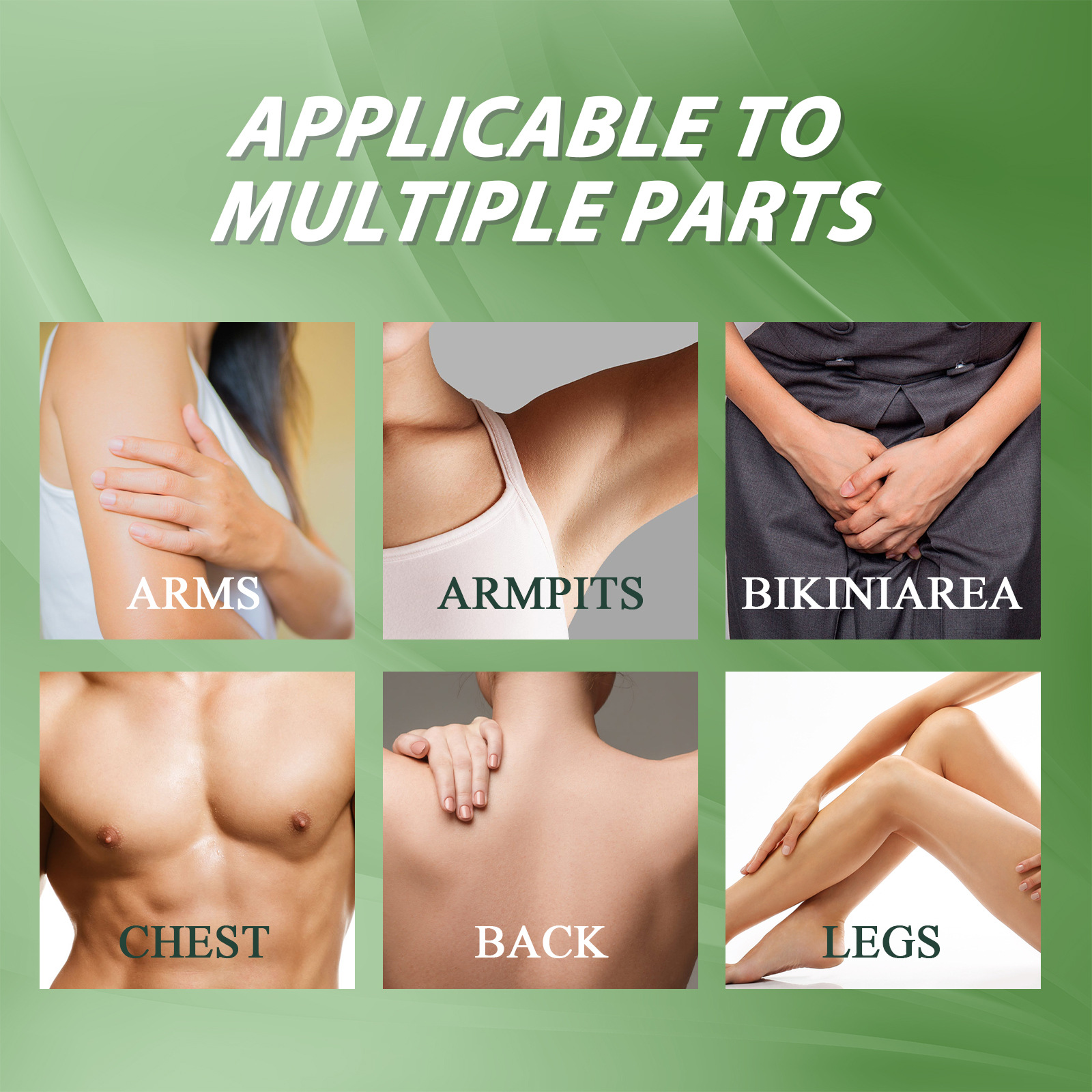 Body area guide showing underarms ankles legs and back