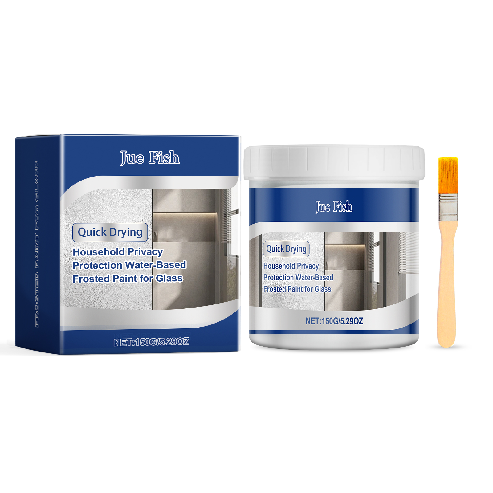 Glass paint packaging with screw-top jar and brush