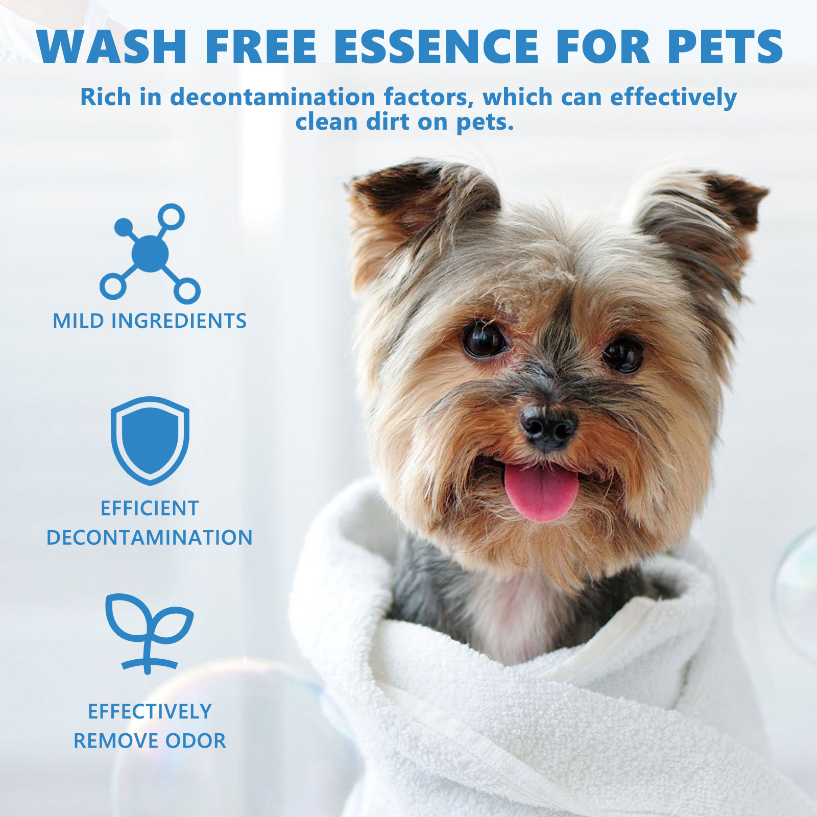 Dog coat care scene with gentle-use claims