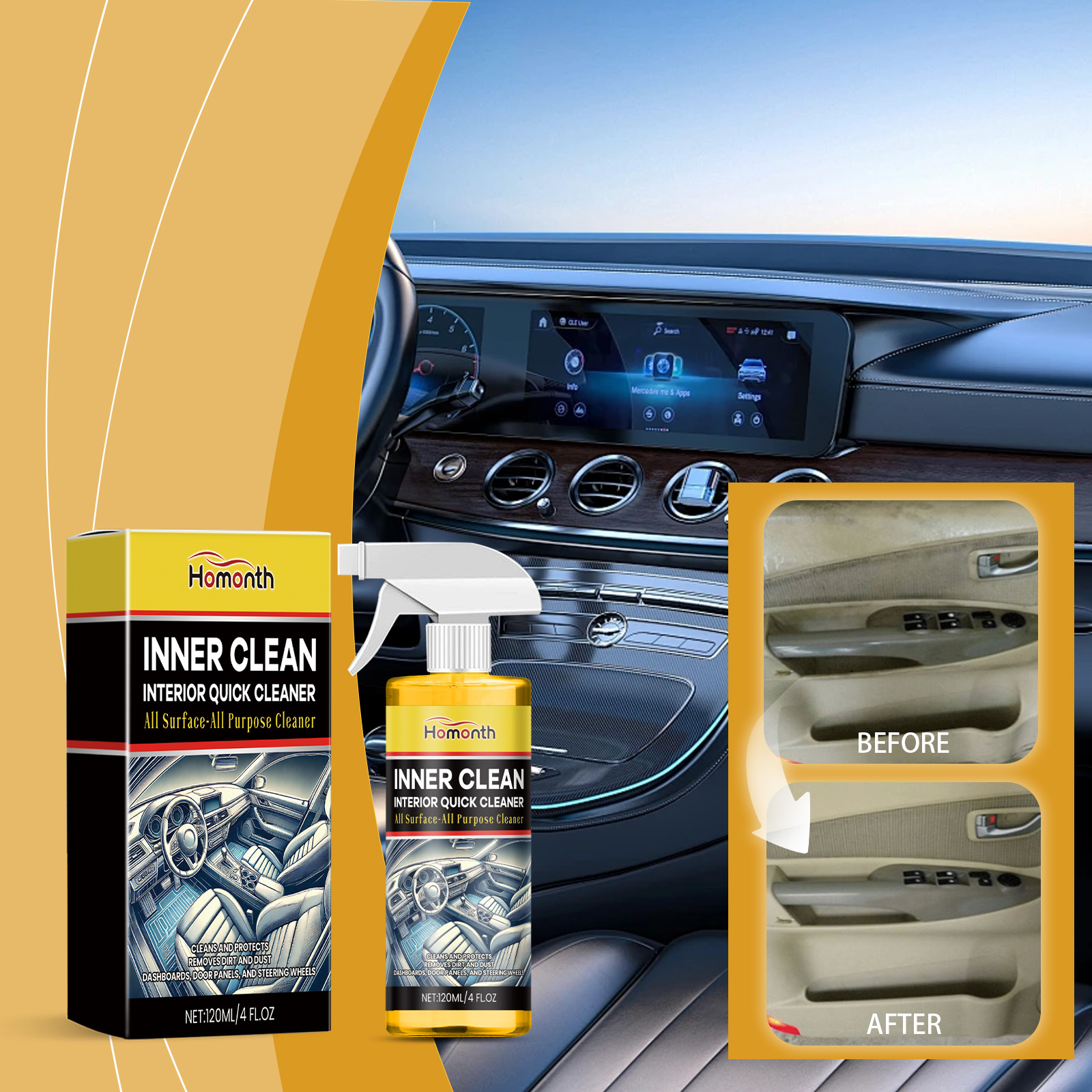 Vehicle door panel showing visible dirt removal result