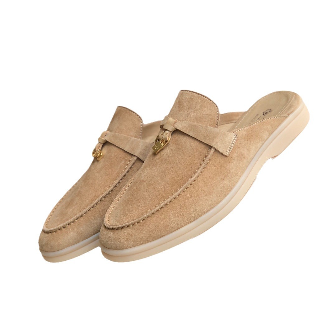 Women's slippers LP leather flat bottomed lazy person comfortable one foot kick Mueller cool mop image 13