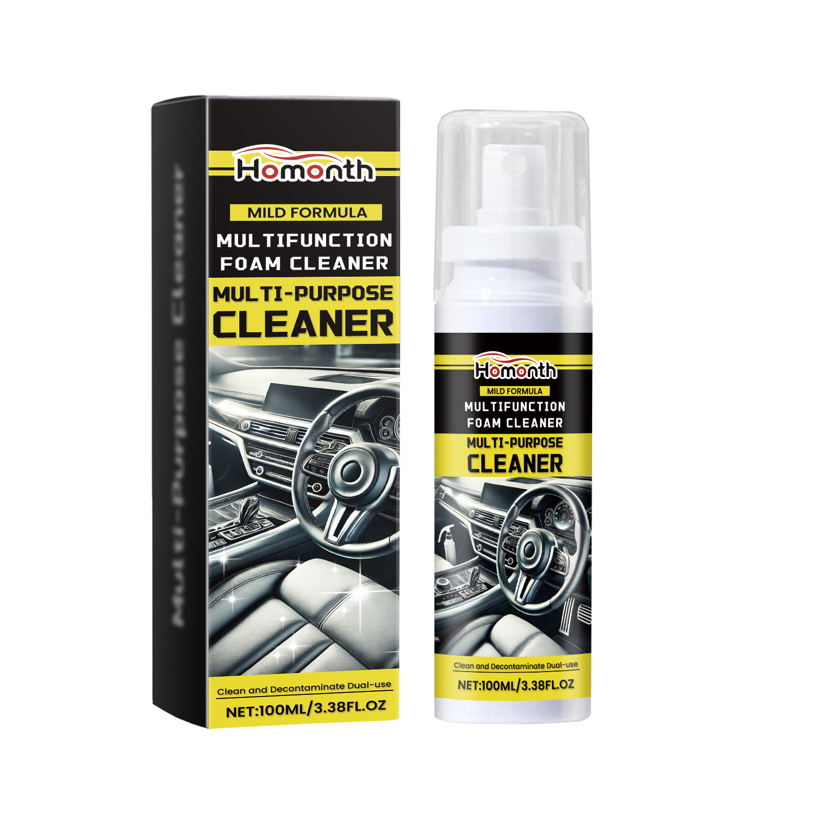 Compact 100ml foam cleaner bottle beside matching box