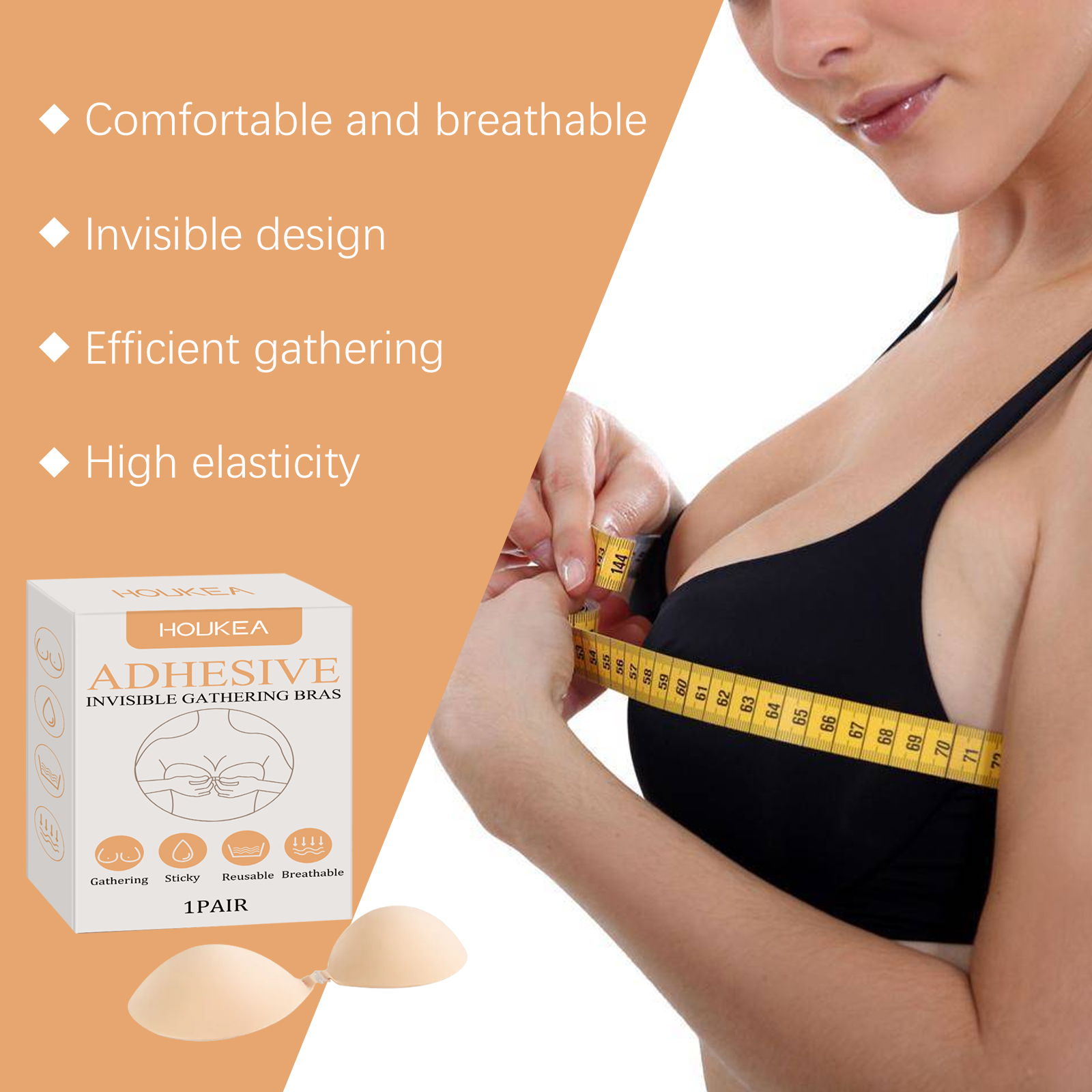 Close view of reusable adhesive bra cup surface