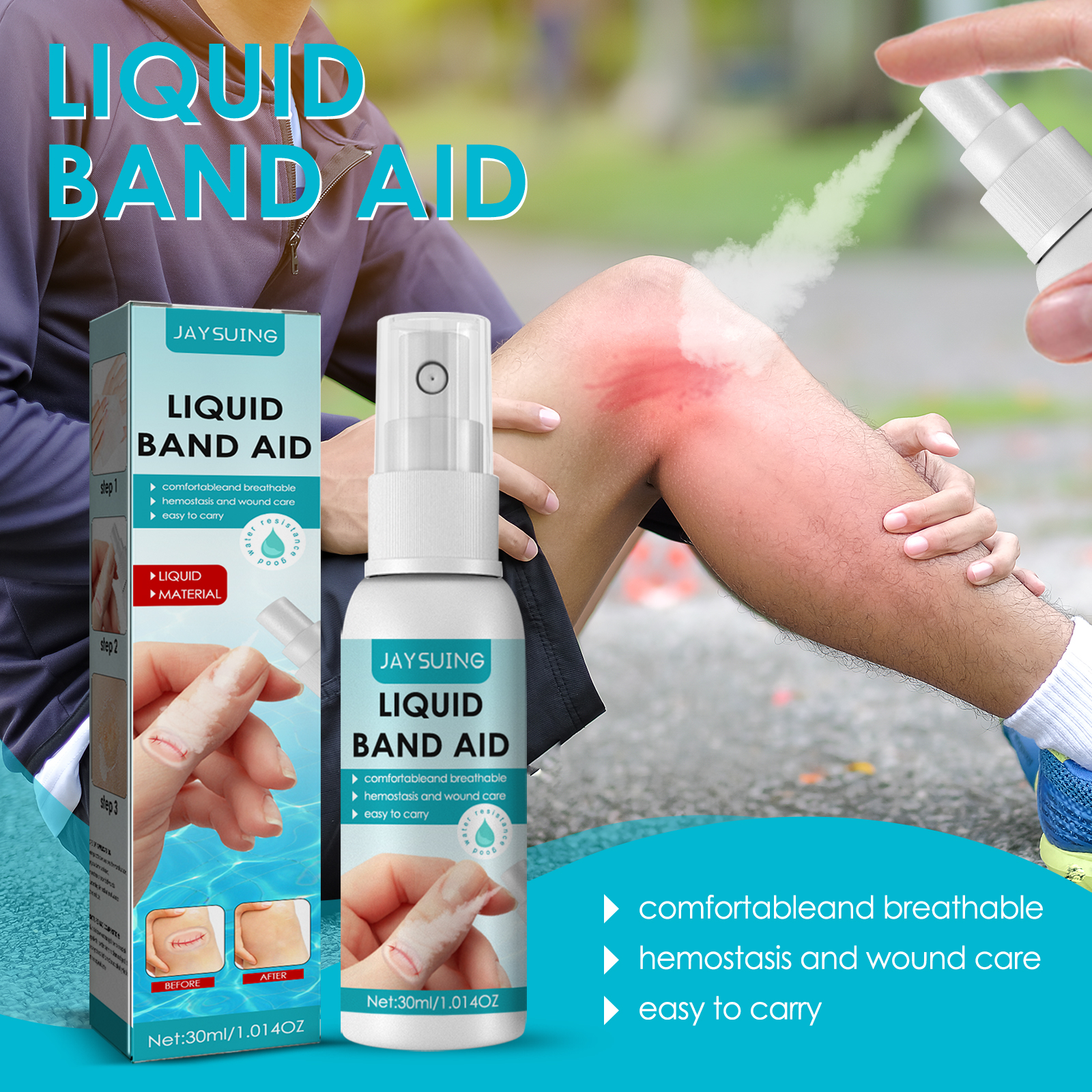 Spray application on elbow during active outdoor use