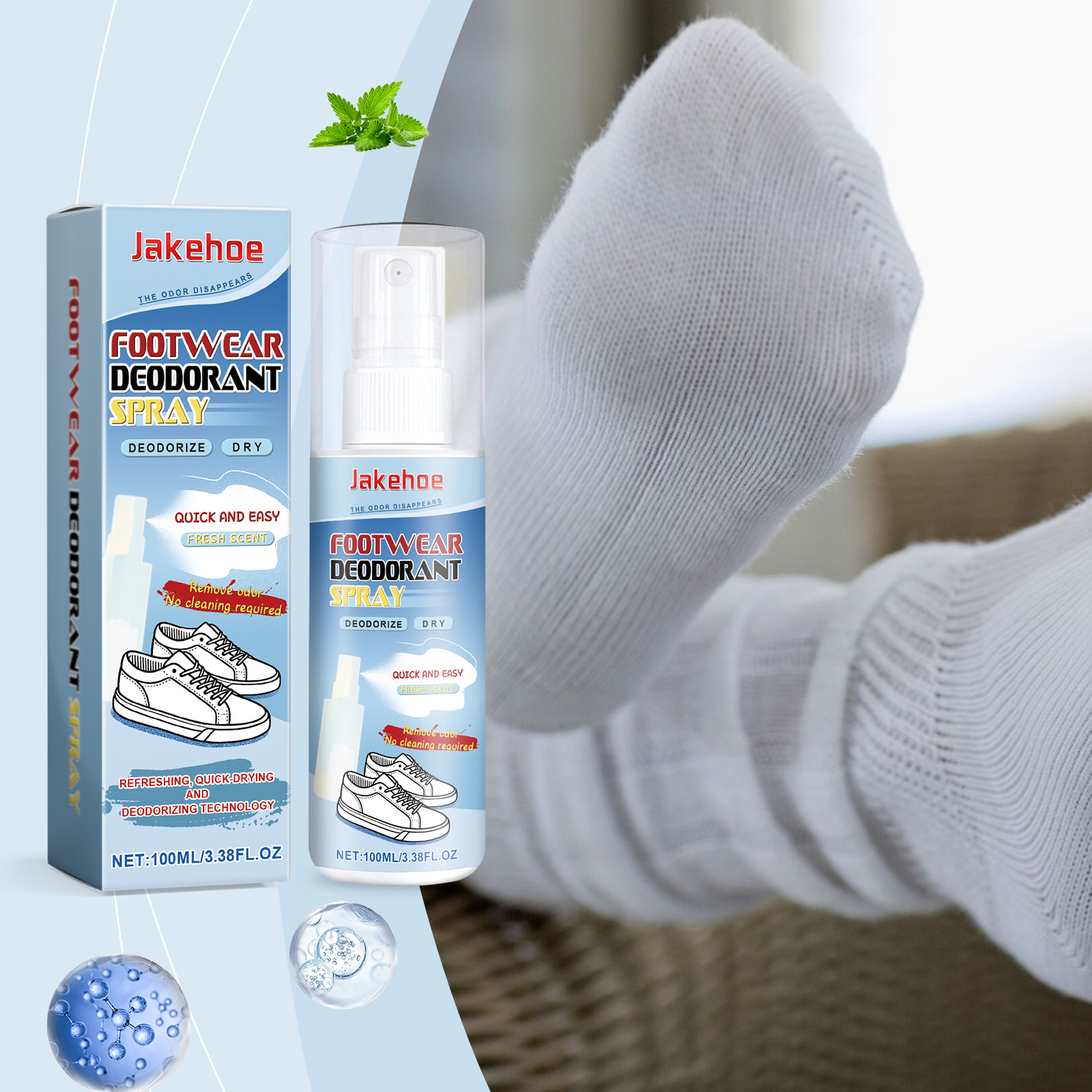 Footwear spray with sock and sneaker lifestyle scene