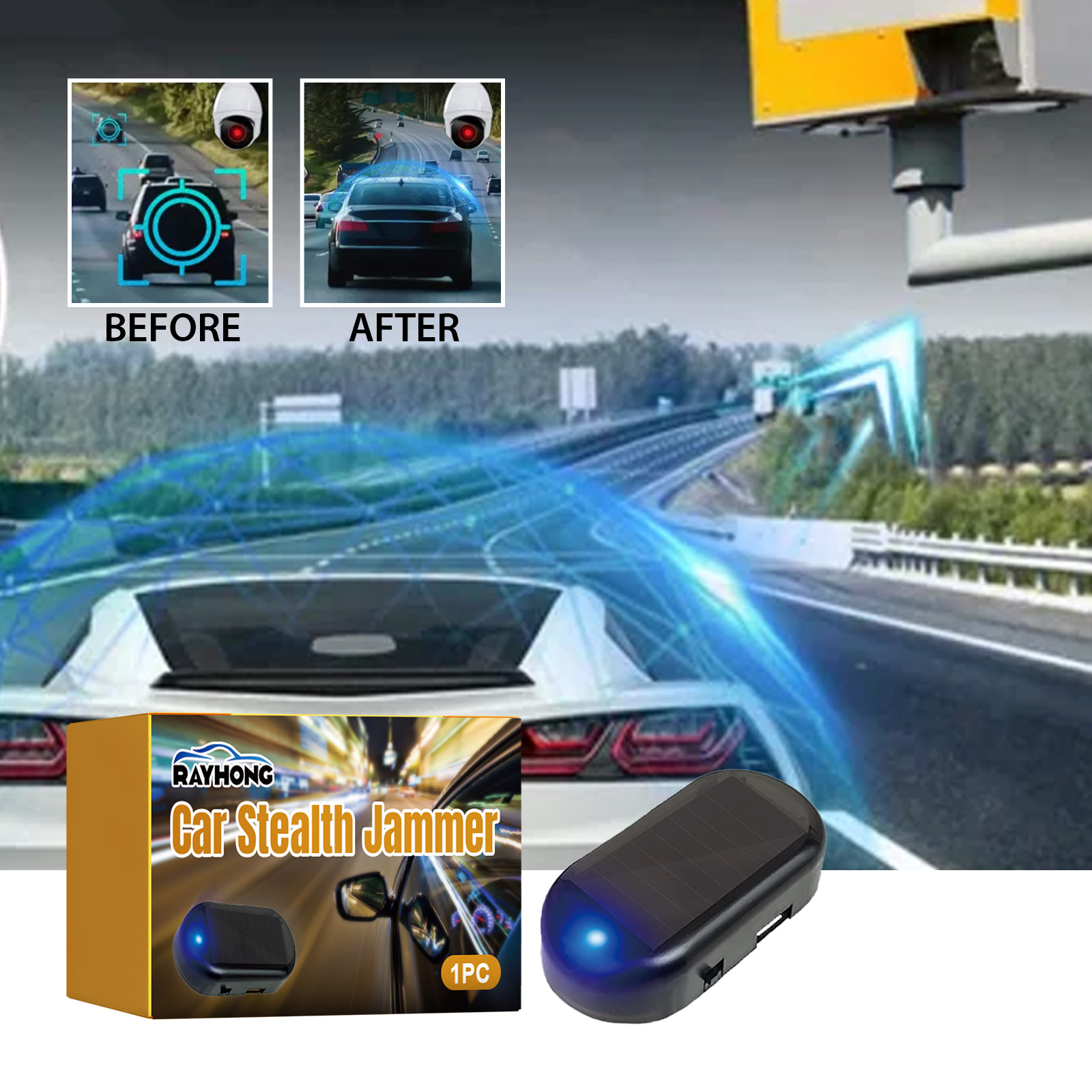 Vehicle tracking privacy graphic with jammer packaging