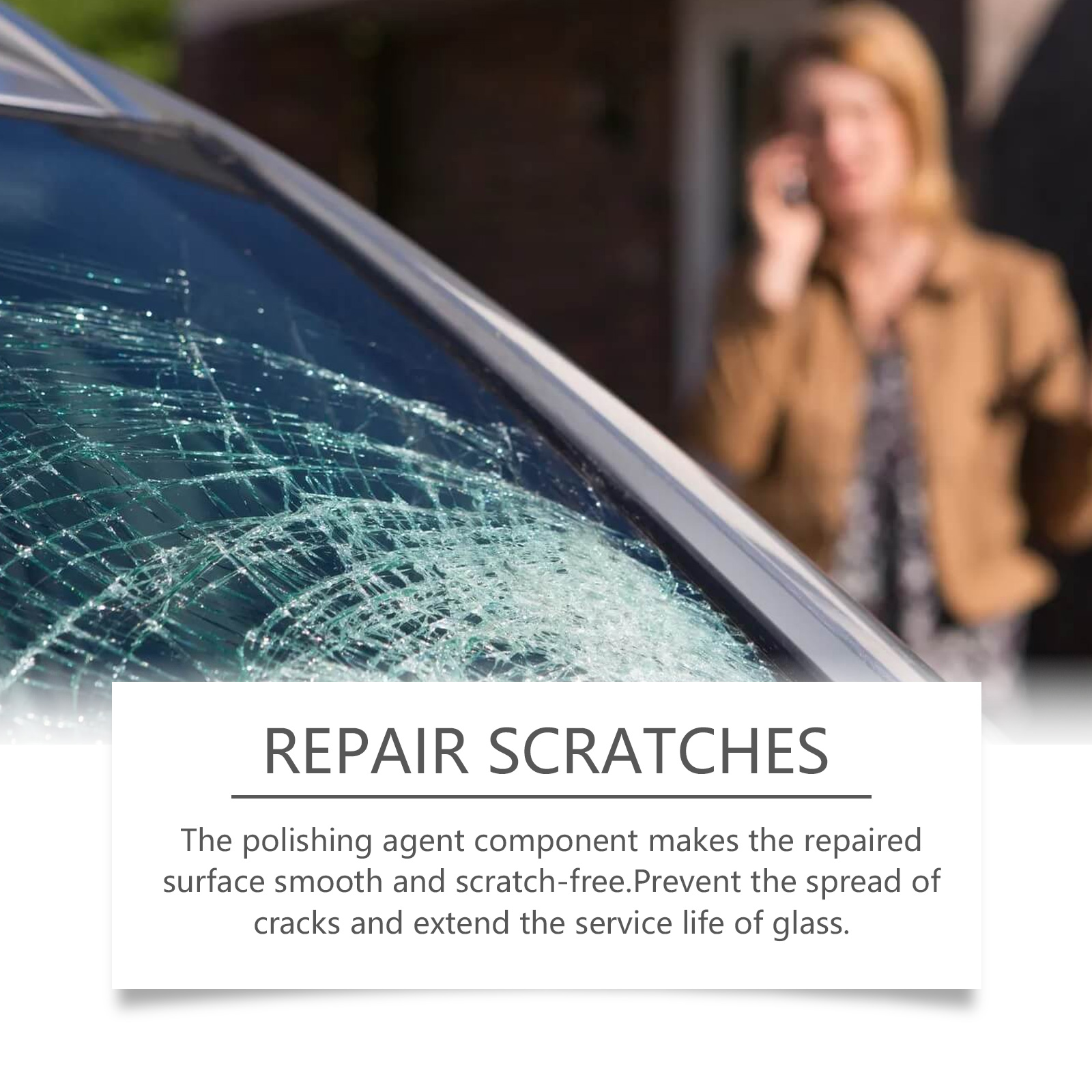 Windshield scratch repair treatment shown on glass