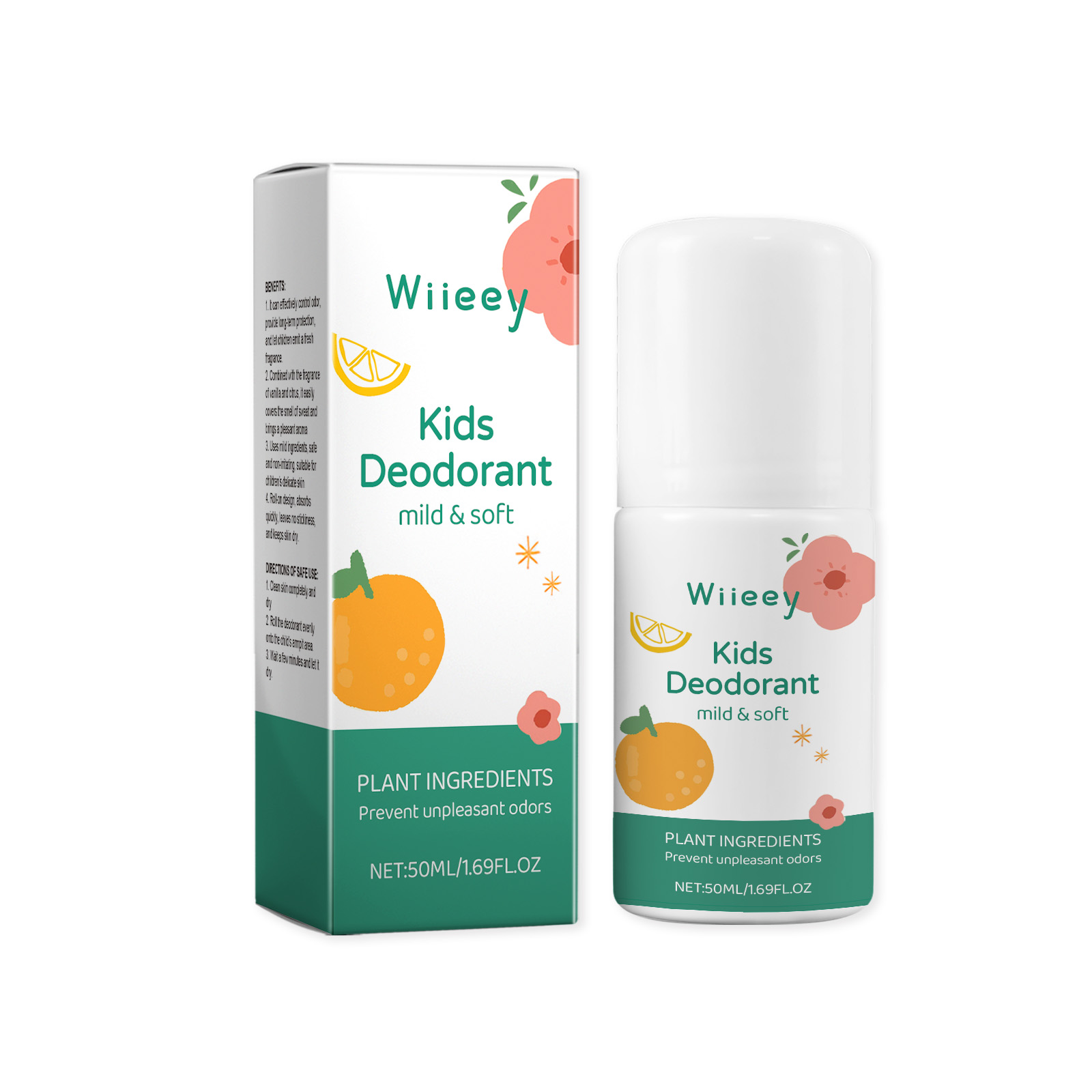 Kids deodorant roll-on with rounded protective cap