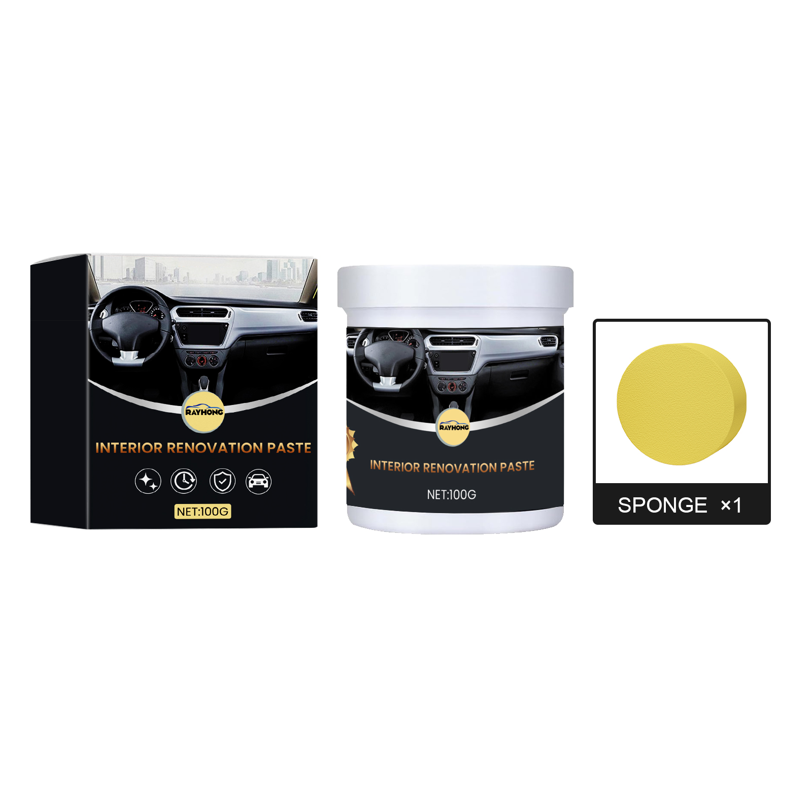 White tub and yellow sponge in complete compact kit