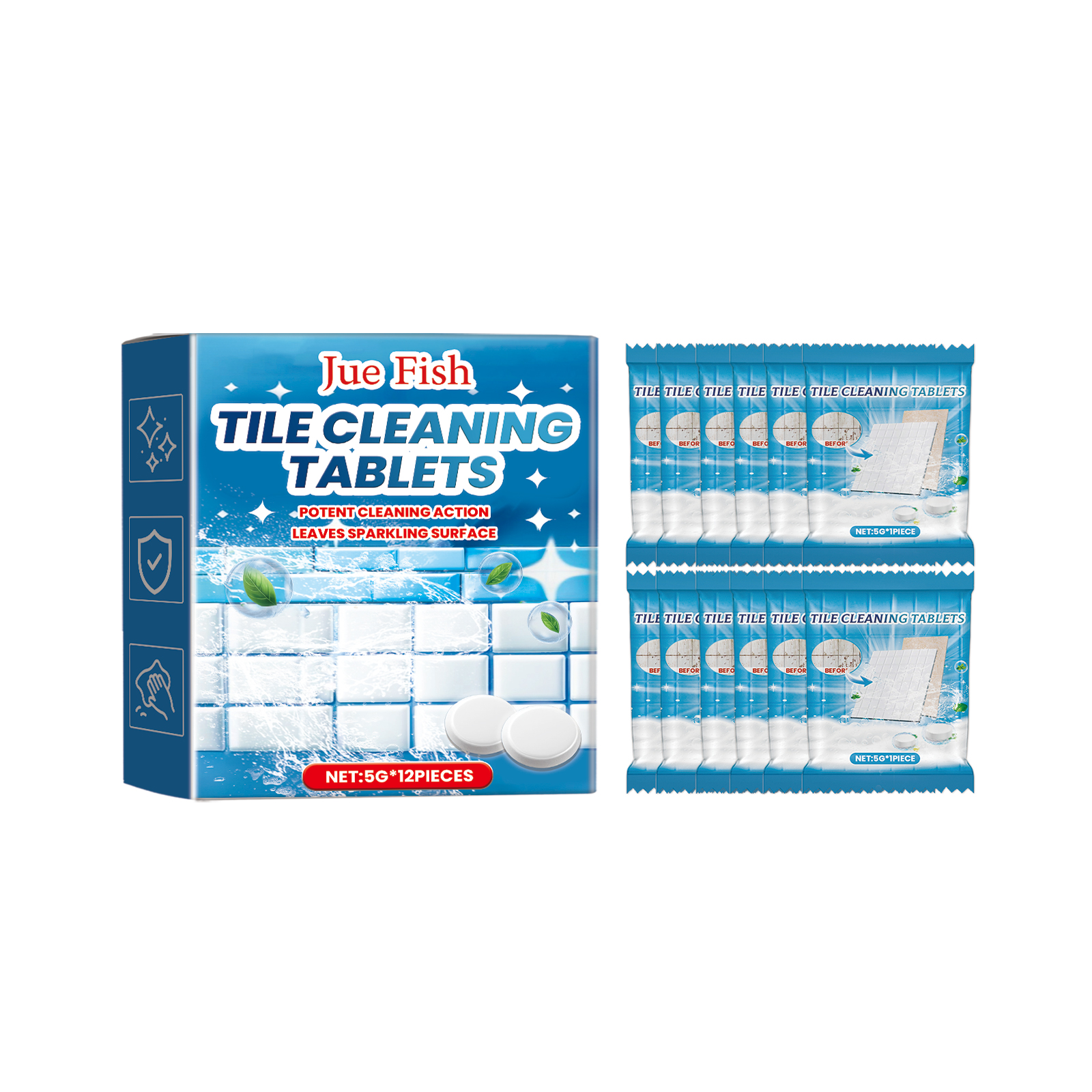 Compact box with individually wrapped cleaning tablets
