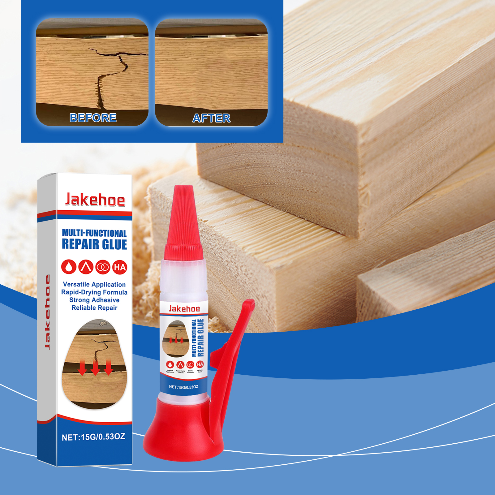 Adhesive used on cracked wooden boards
