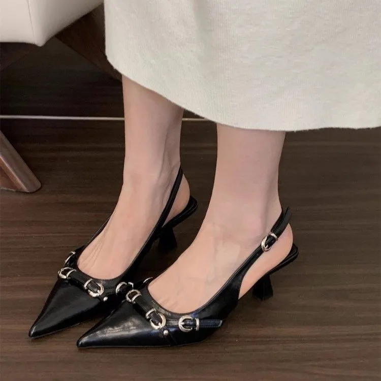 Spring and summer one-piece buckle with toe cap sandals rear empty single shoes image 4