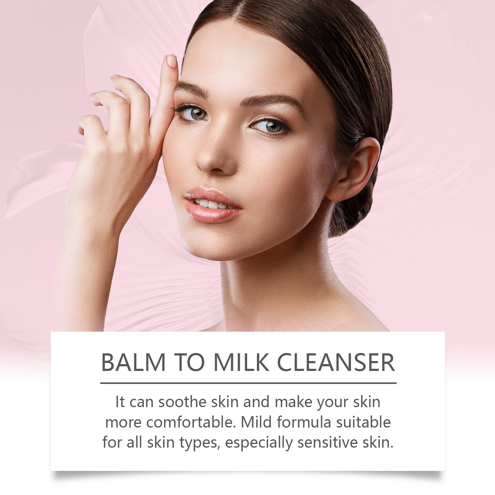 Fresh-looking woman beside gentle cleanser message