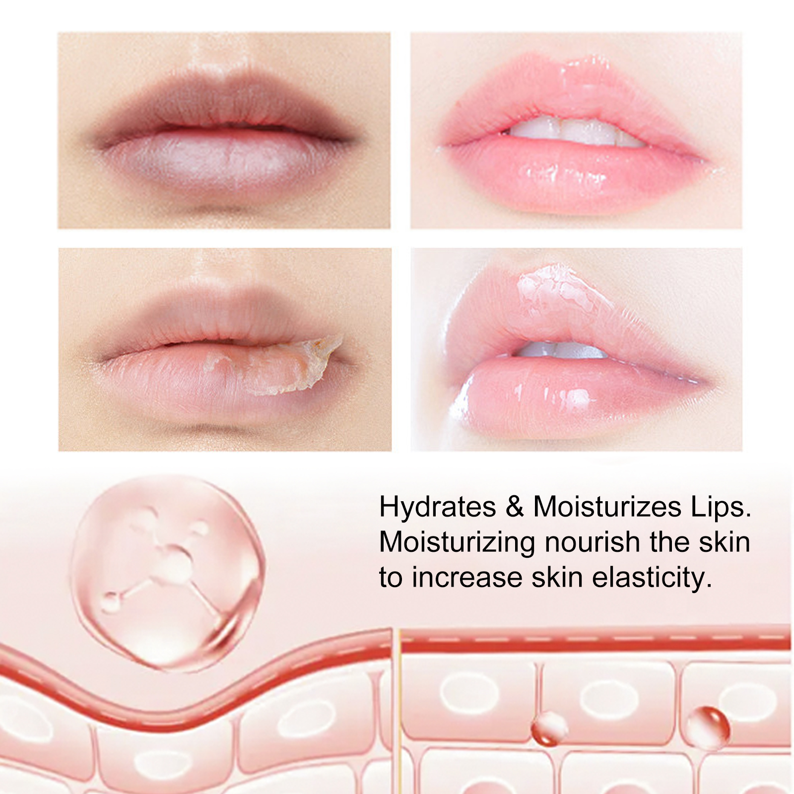 Lip close-ups comparing flaky and smoother-looking lip texture