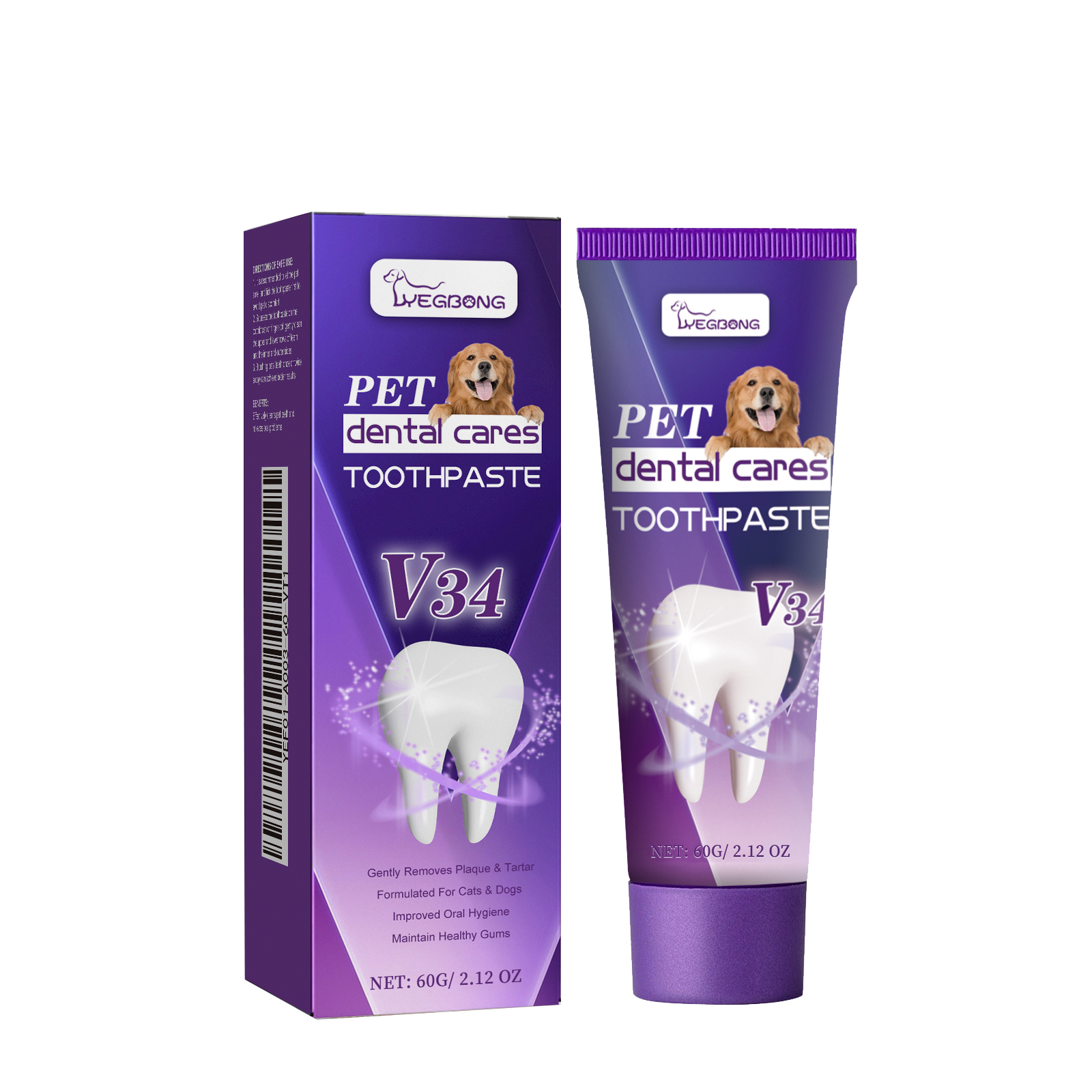 V34 pet toothpaste tube with dental graphics