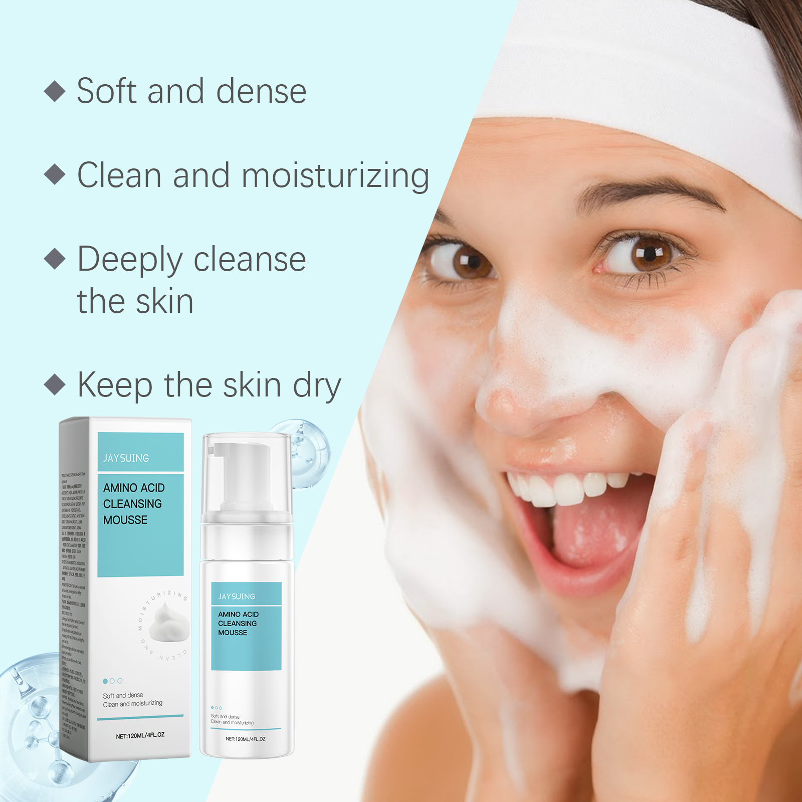 Woman cleansing face with soft dense white foam