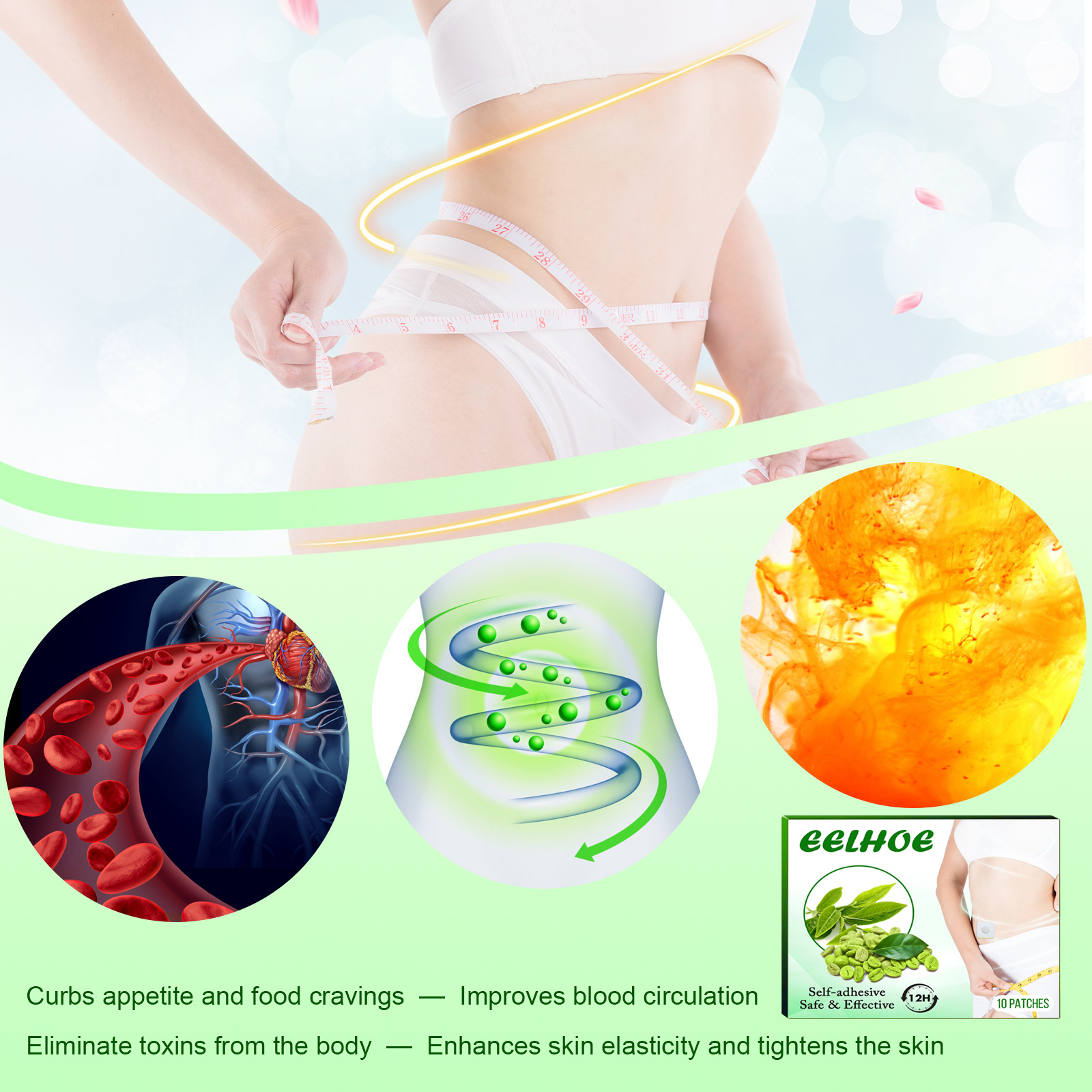 Compact mint patch pack shown in waist wellness setting