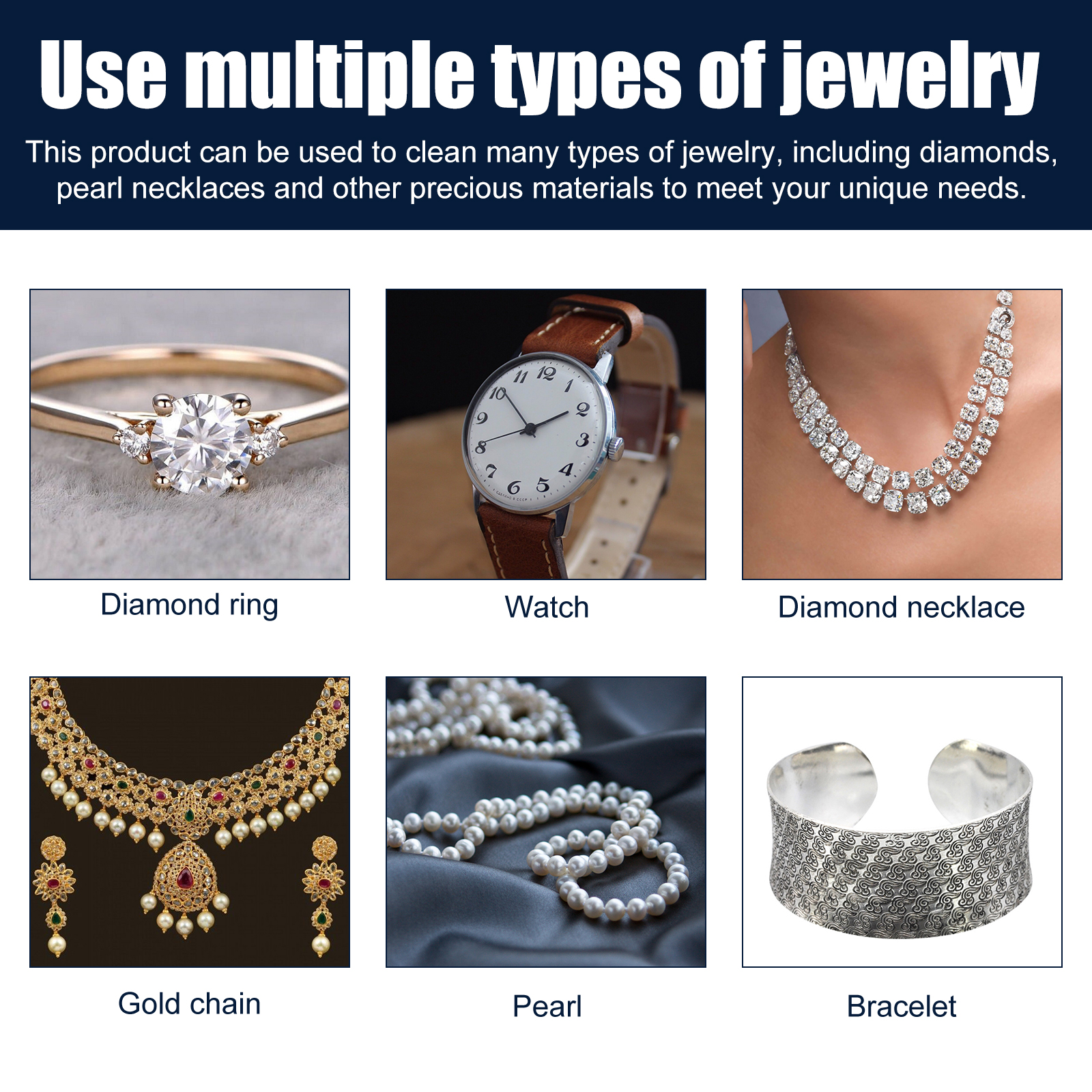 Jewelry cleaner spray pump and opaque navy bottle detail