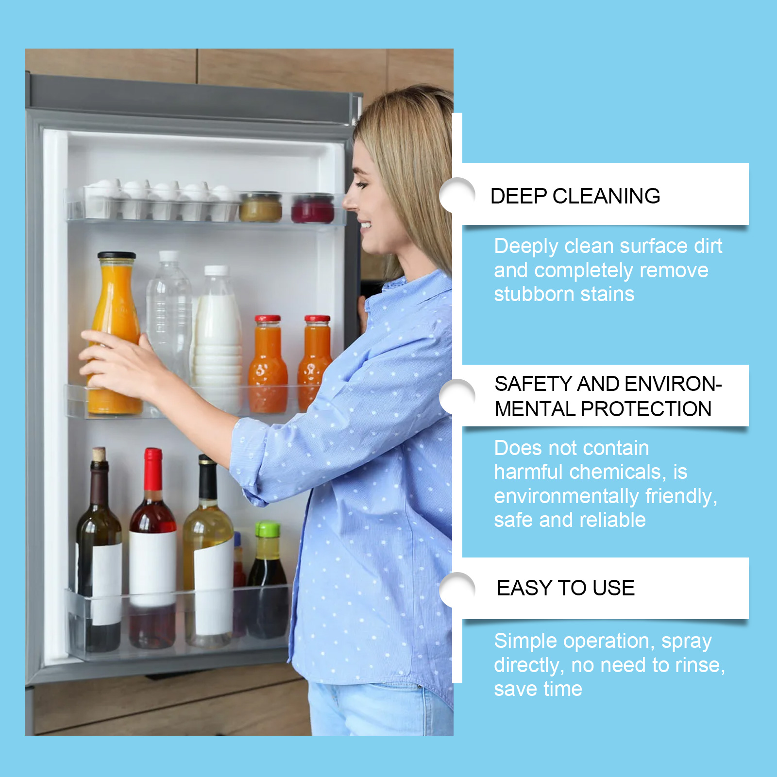Compact refrigerator spray bottle detail for easy storage