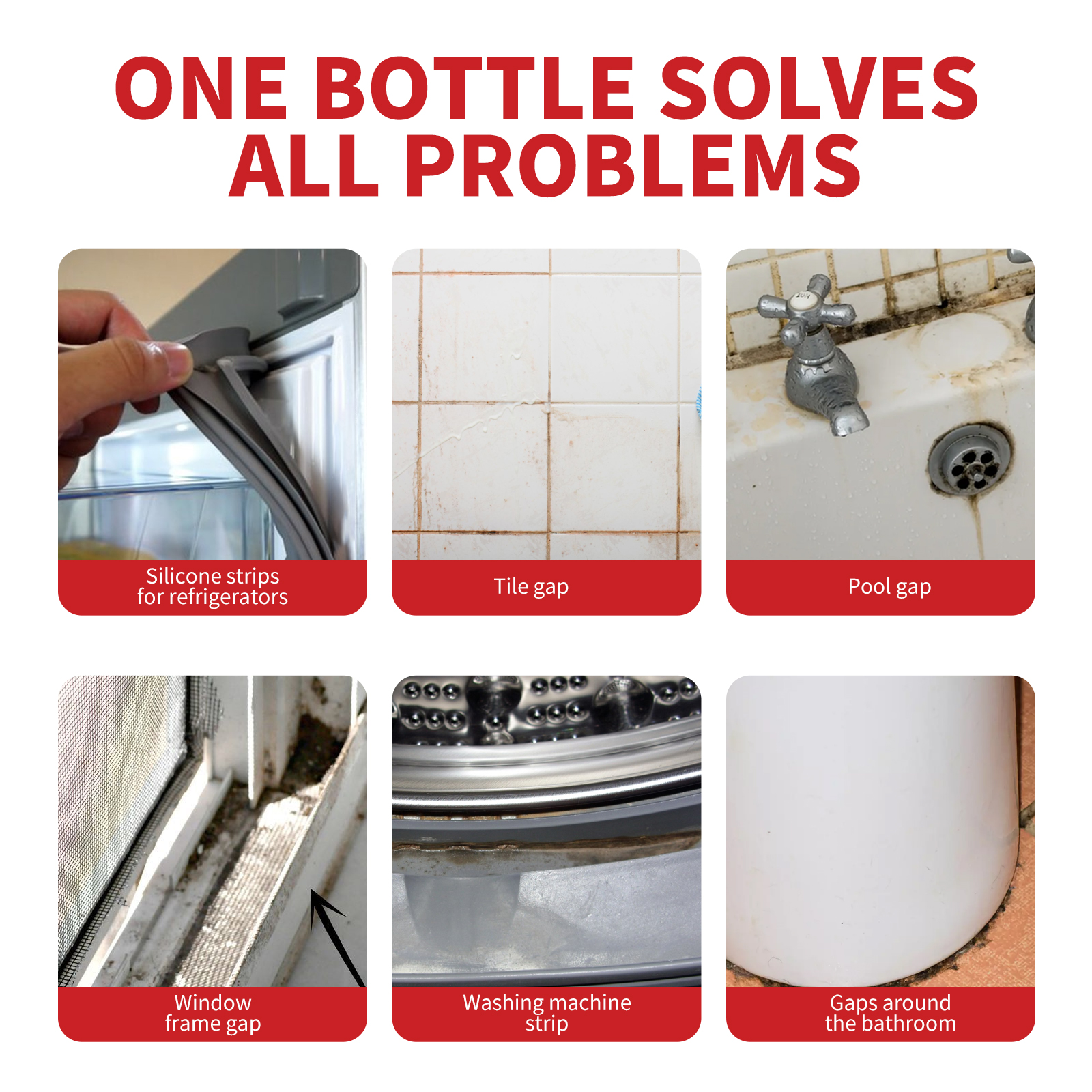 Mildew cleaner application areas across household crevices