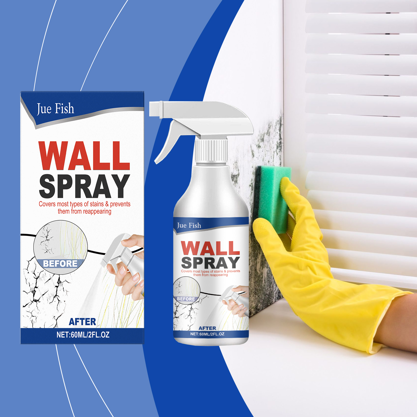 Wall Spray bottle used near a stained wall