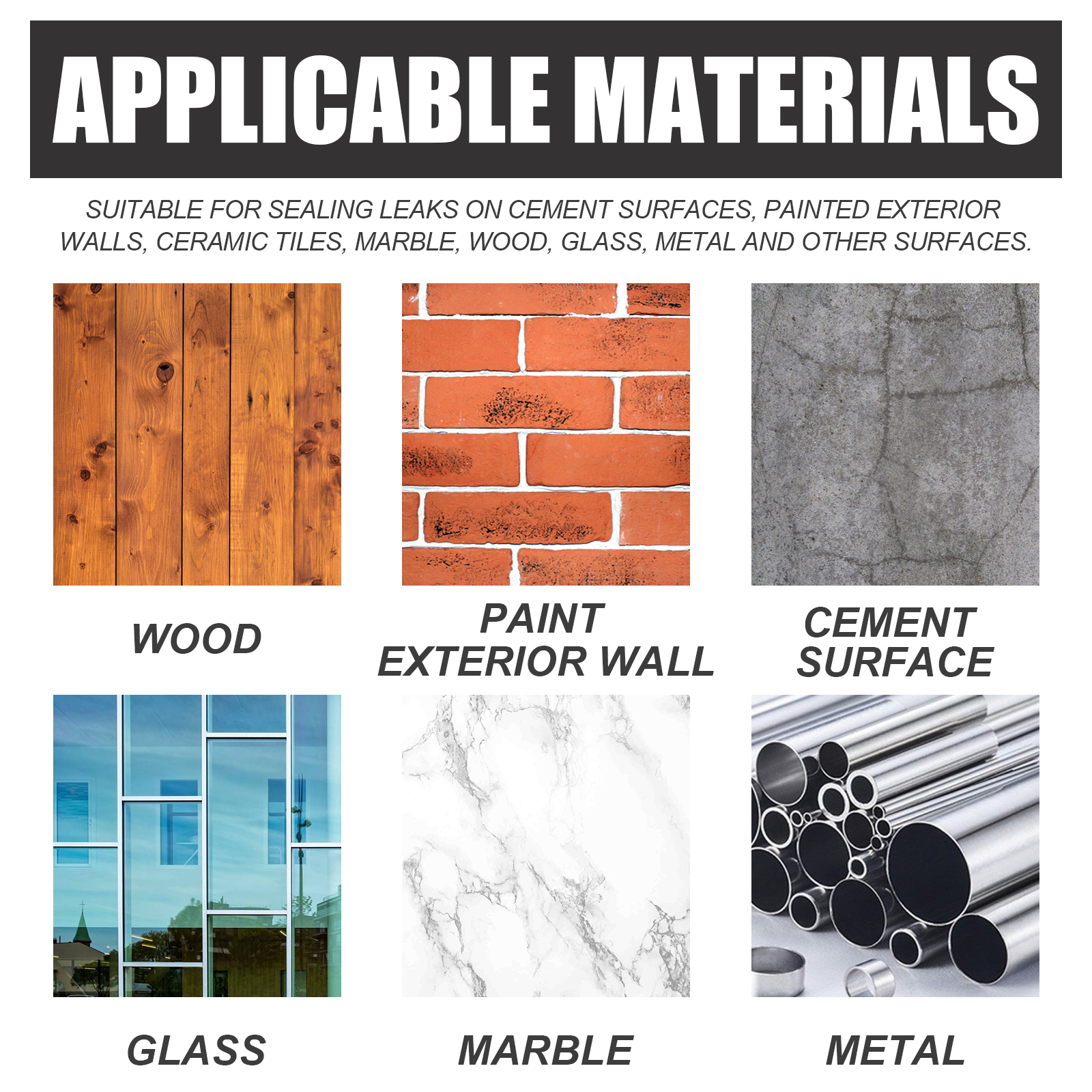Waterproof adhesive for wood glass marble metal and walls