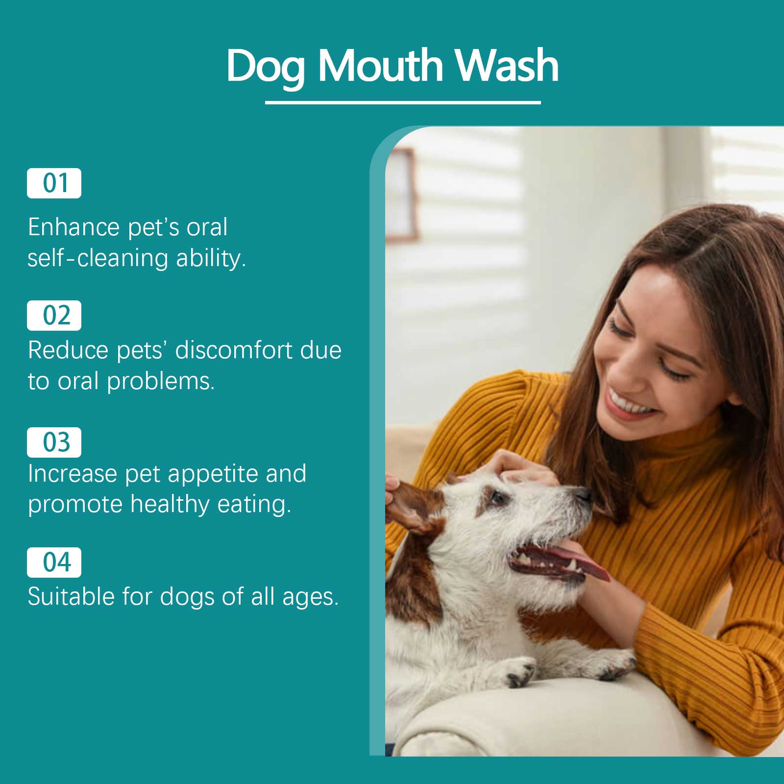 Dog owner using oral-care product during home care