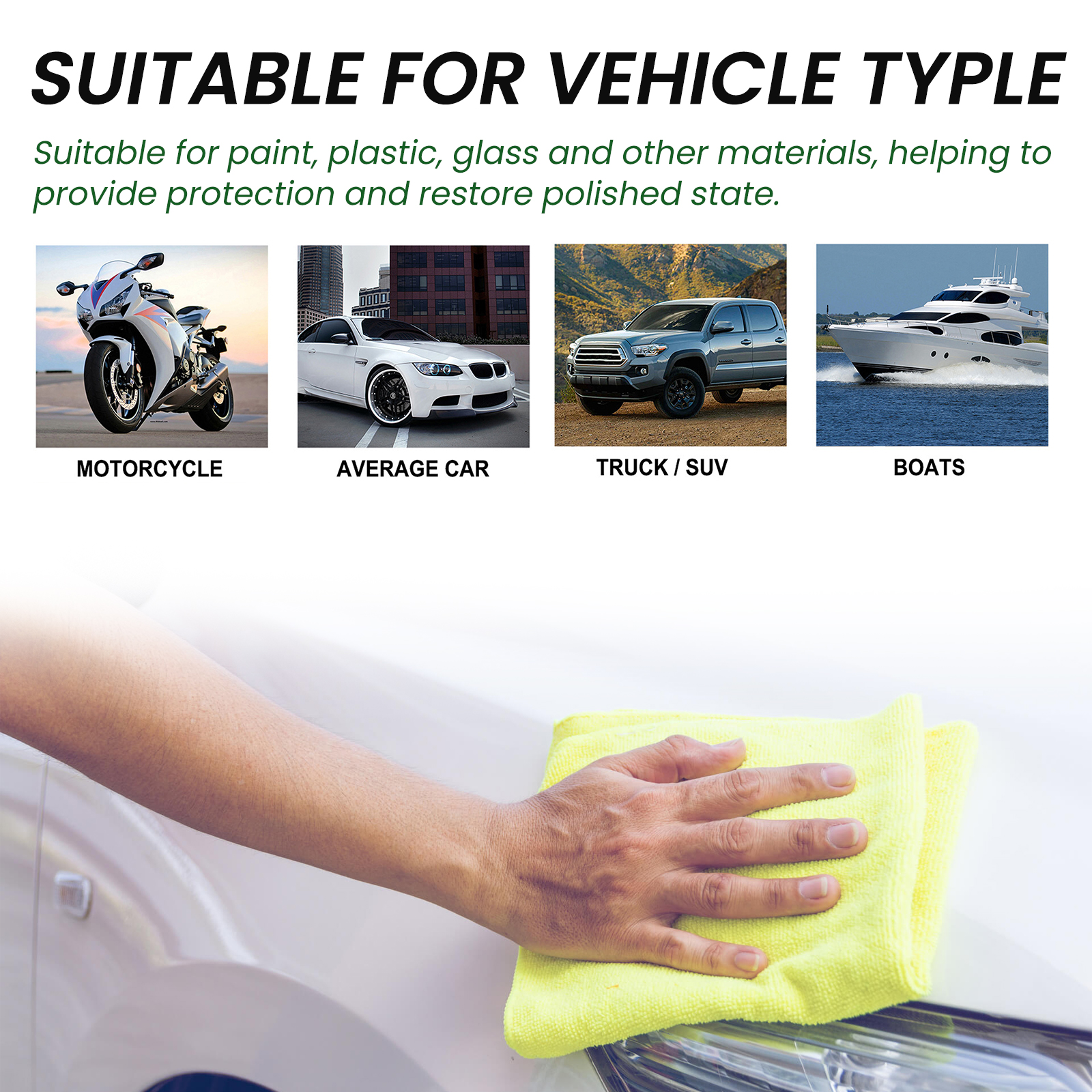 Polishing wax suitable for cars motorcycles trucks SUVs and boats