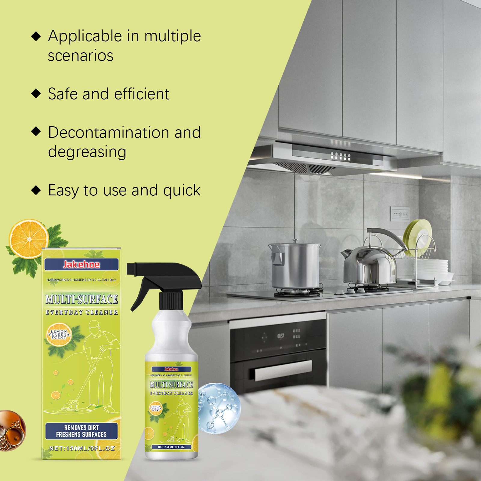 Kitchen cleaner beside a bright modern counter