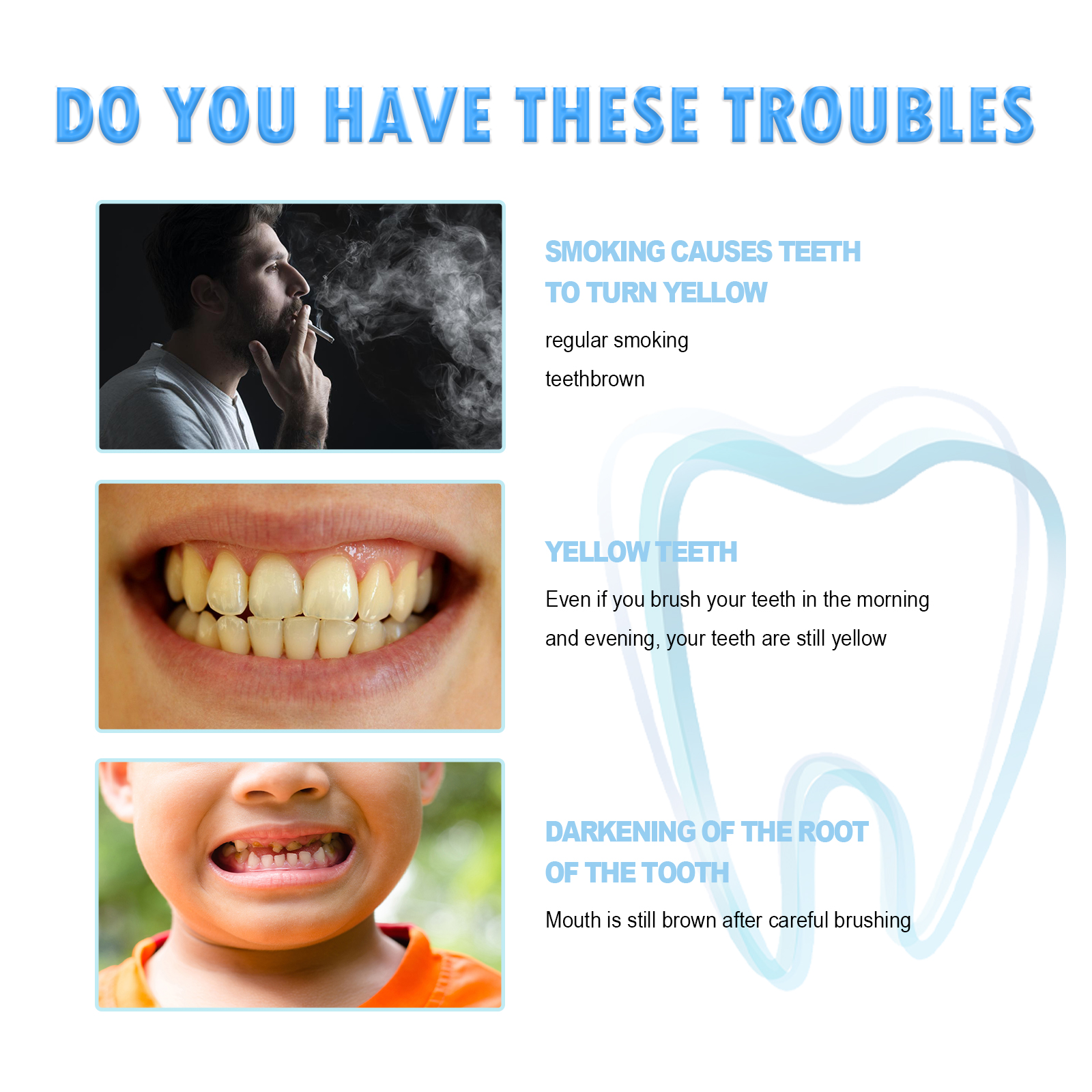 Graphic illustrating yellow teeth and dark tooth roots