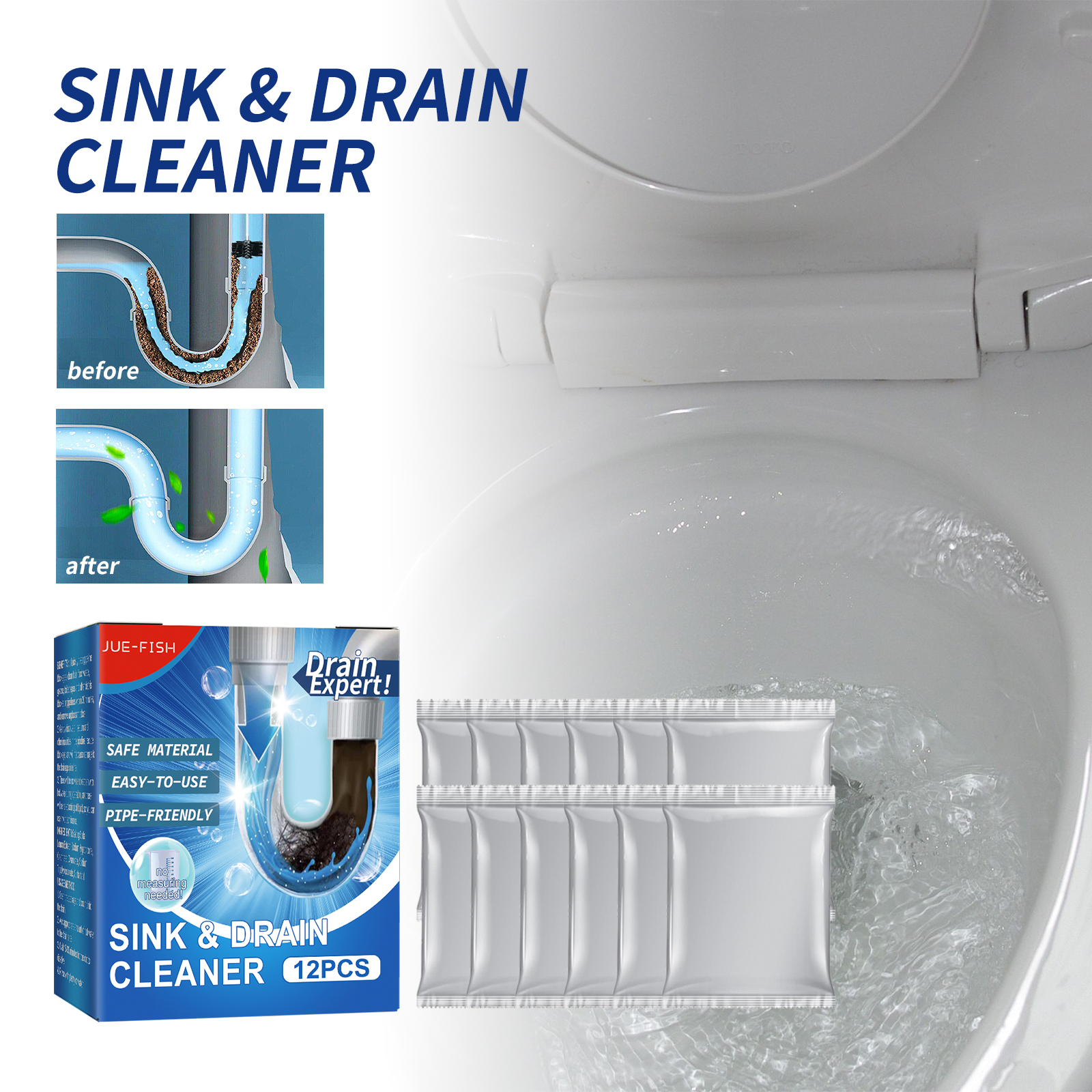 Jue-Fish Drain Cleaner, Toilet Kitchen Drain Anti-Clogging D