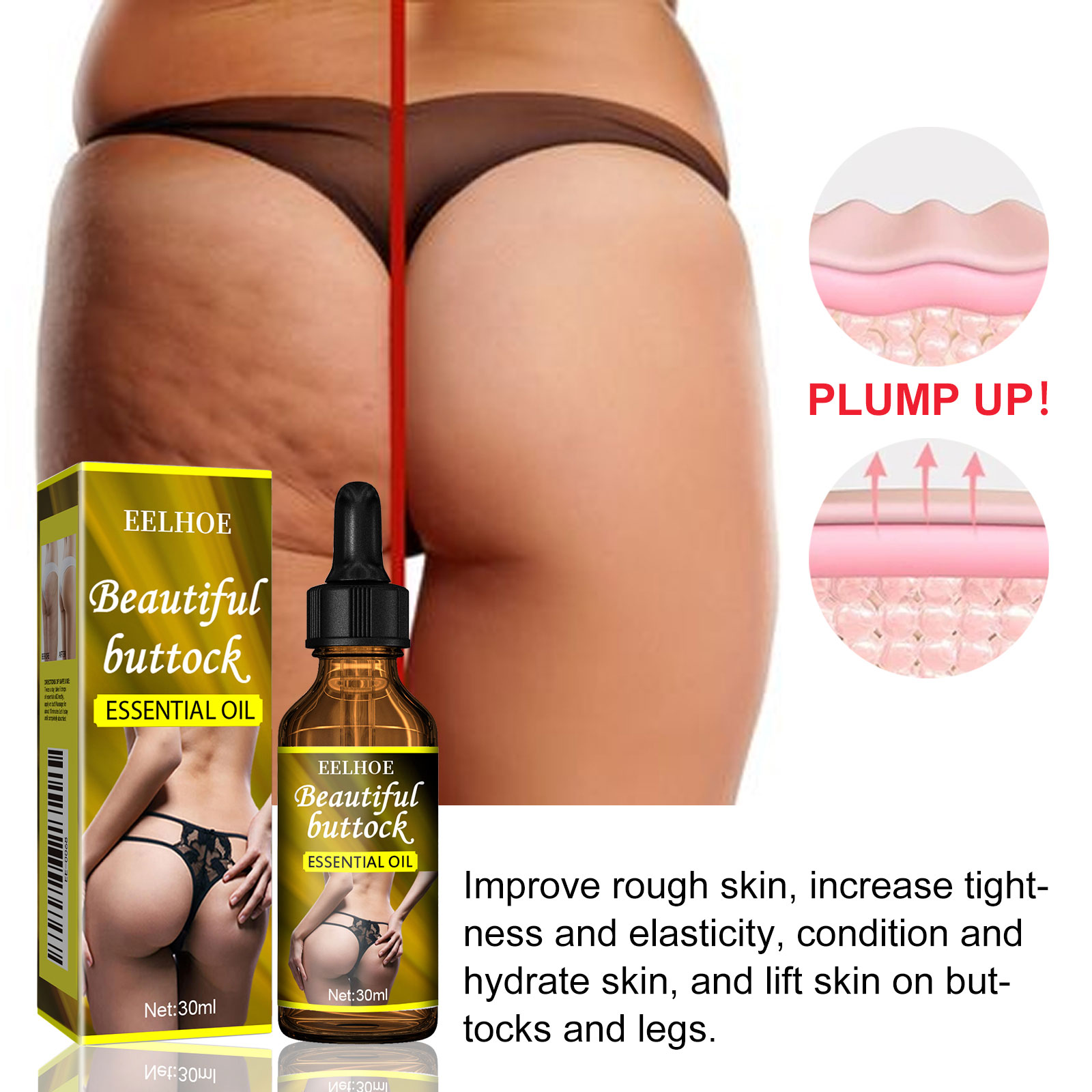 Promotional image showing rough and smoother-looking buttock skin